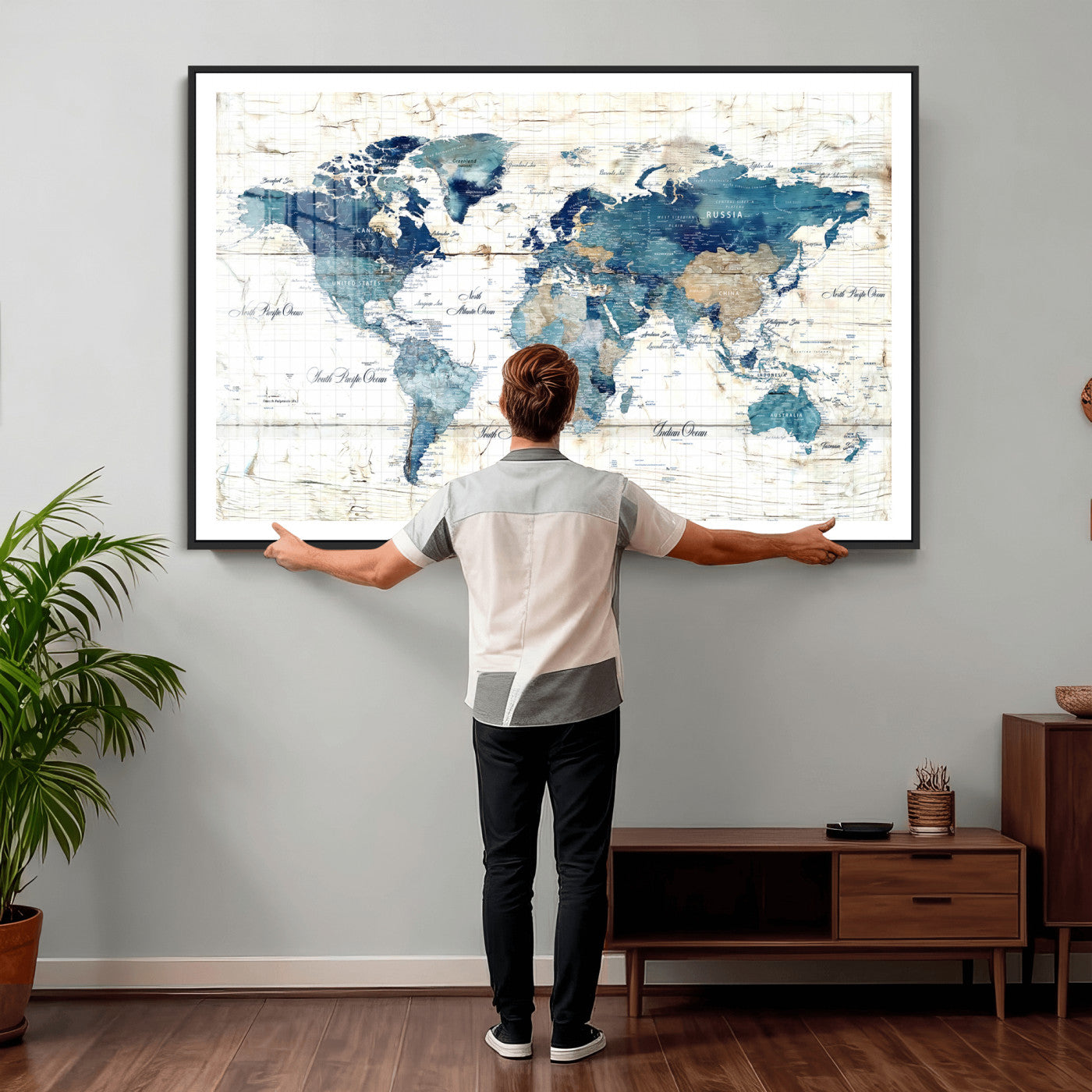 86799232-MGV-CV-36X24 - Watercolor World Map Canvas Wall Art Print – Abstract Colorful Travel Wall Decor