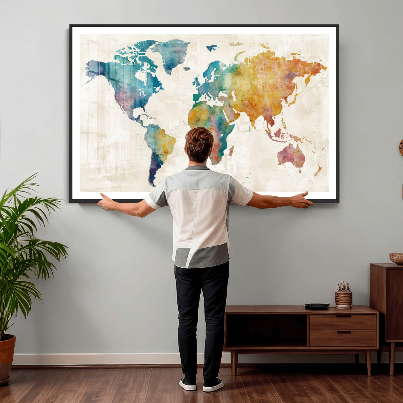 56556018-MGV-CV-36X24 - Watercolor World Map Canvas Wall Art Print – Abstract Colorful Travel Wall Decor