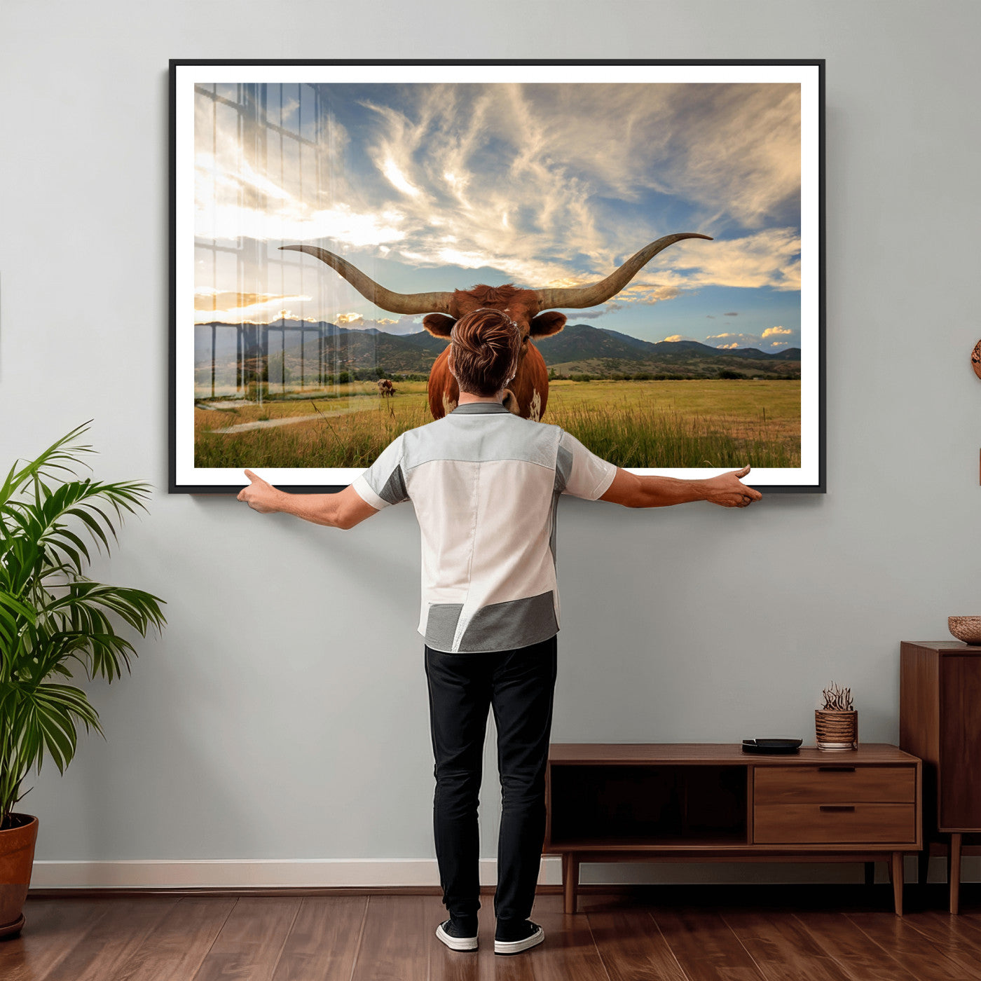 55416-MGV-CV-36X24 - Texas Longhorn Canvas Wall Art – Majestic Triptych Animal Print – Rustic Western Decor for Living Room