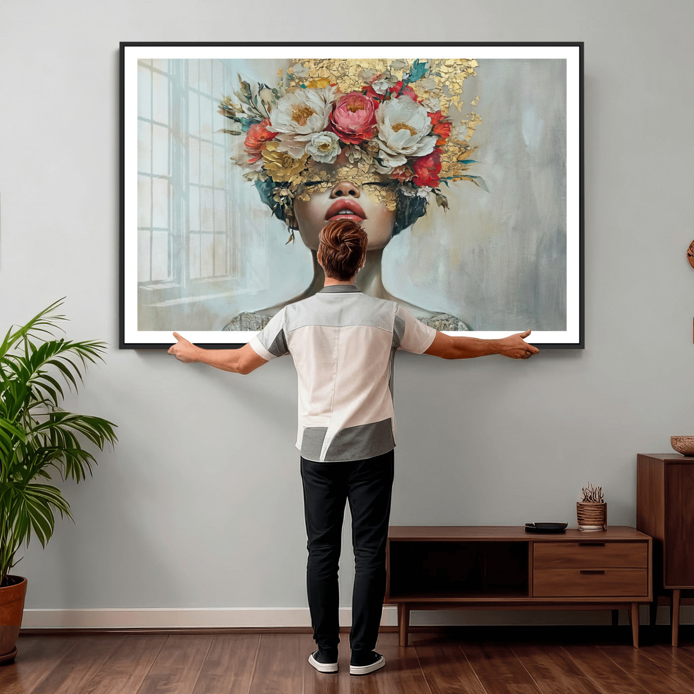 26919-MGV-CV-36X24 - Golden Petal Wall Art Canvas Print - Silhouette Woman Wall Art Canvas Print, Floral Woman Portrait