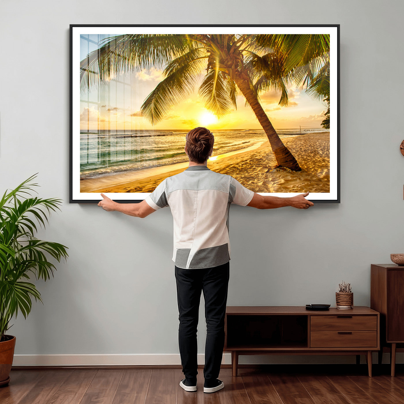 33628-MGV-CV-36X24 - Beach Sunset Canvas Wall Art Print - Tropical Beach Canvas Wall Art Print – Vibrant Palm Trees and