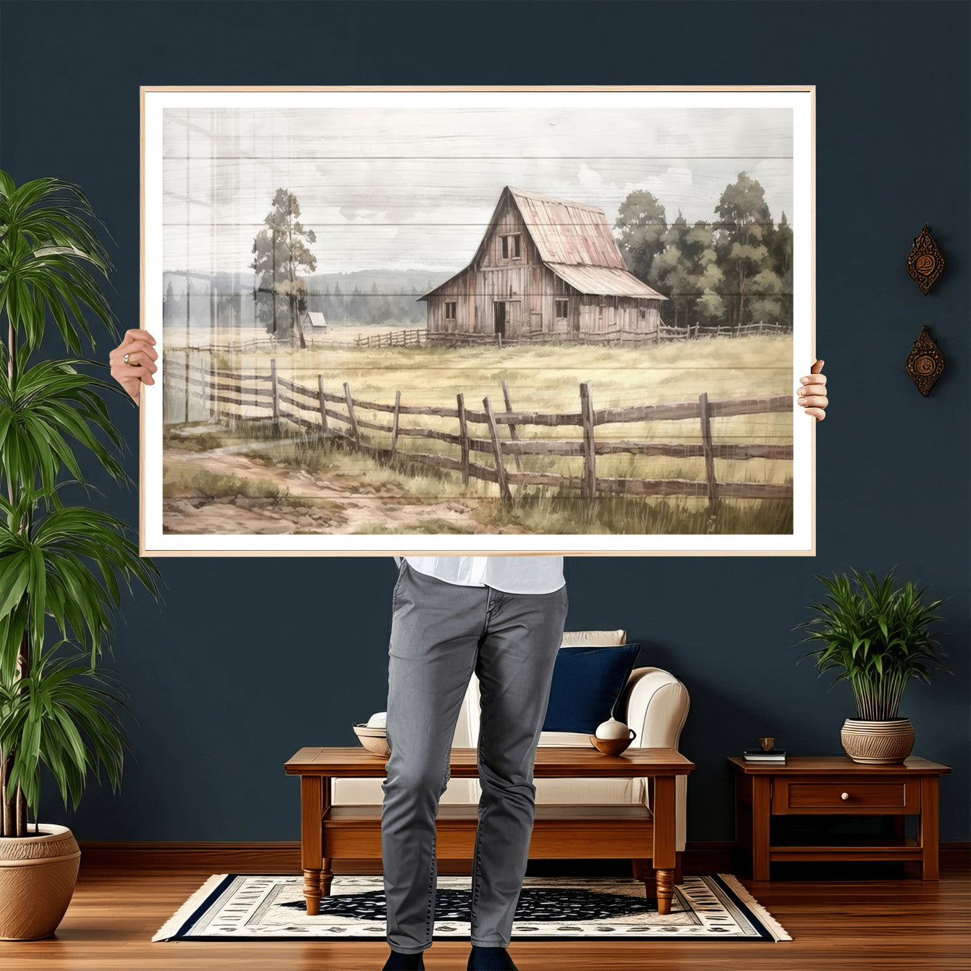 87489-MGV-CV-36X24 - Rustic Farmhouse Barn Wall Art | Framed Gallery Wrap Barn Giclee Canvas Print for Farmhouse Decor