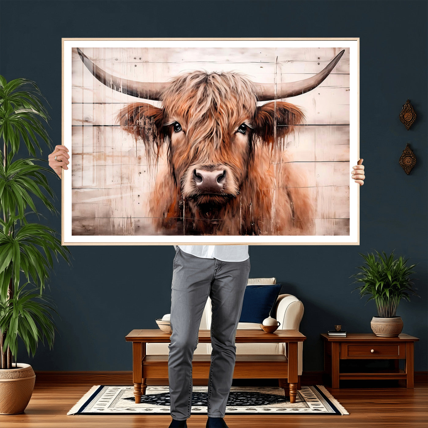 93730-MGV-CV-36X24 - Vintage Scottish Highland Cow Cattle Art Print Farmhouse Wall Art Canvas Print