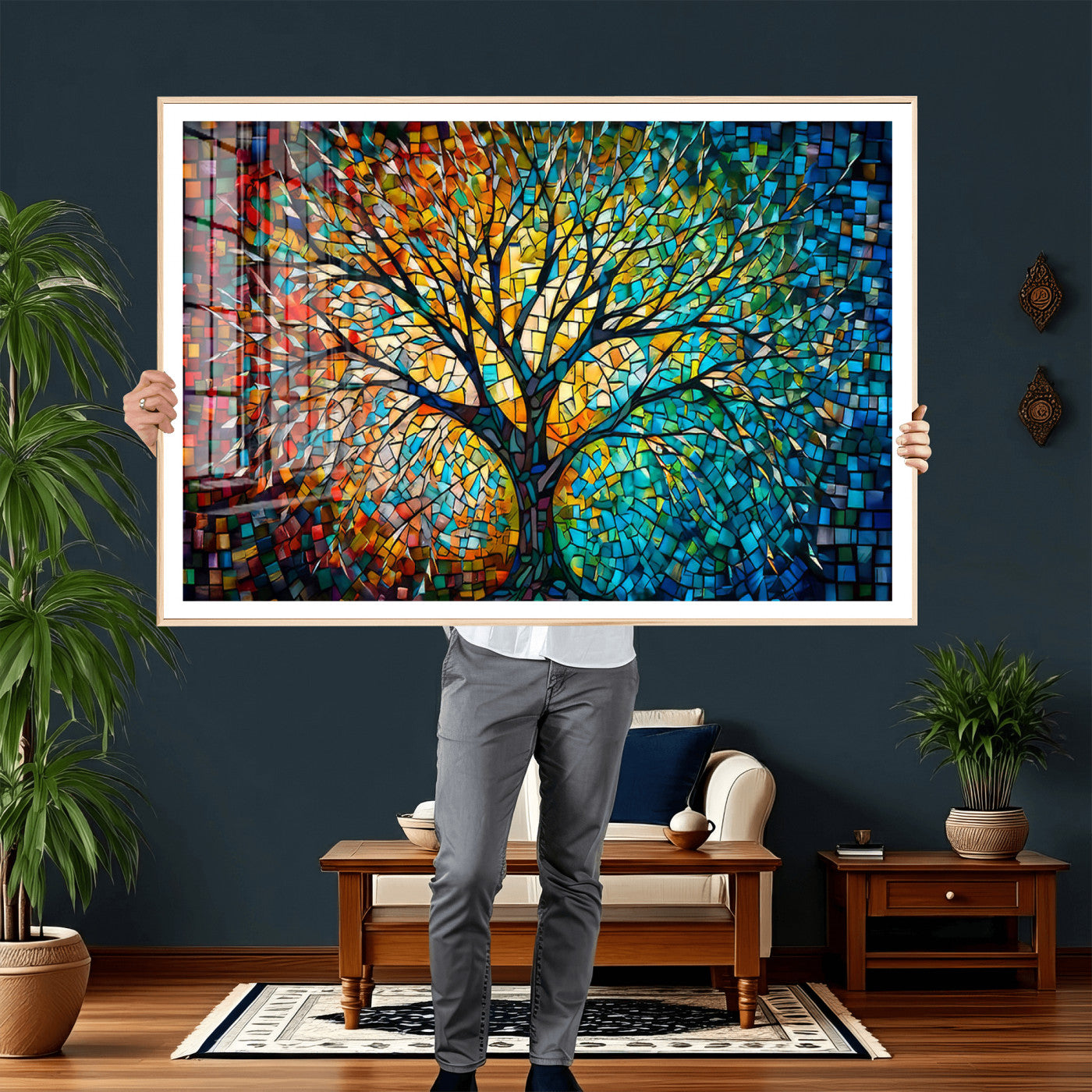 99325-MGV-CV-36X24 - Yggdrasil Tree of Life Wall Art Print Canvas | Mosaic Style 3-Panel Canvas Print