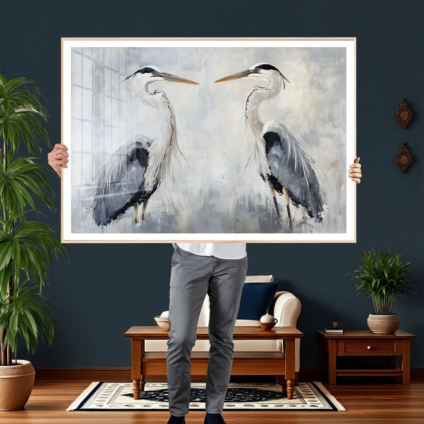 90806932-MGV-CV-36X24 - Heron Wall Art Wall Art Canvas Print, Framed Bird Canvas Decor Art Picture Print, Nature Inspired Perfect Coastal Minimalist Decor Artwork