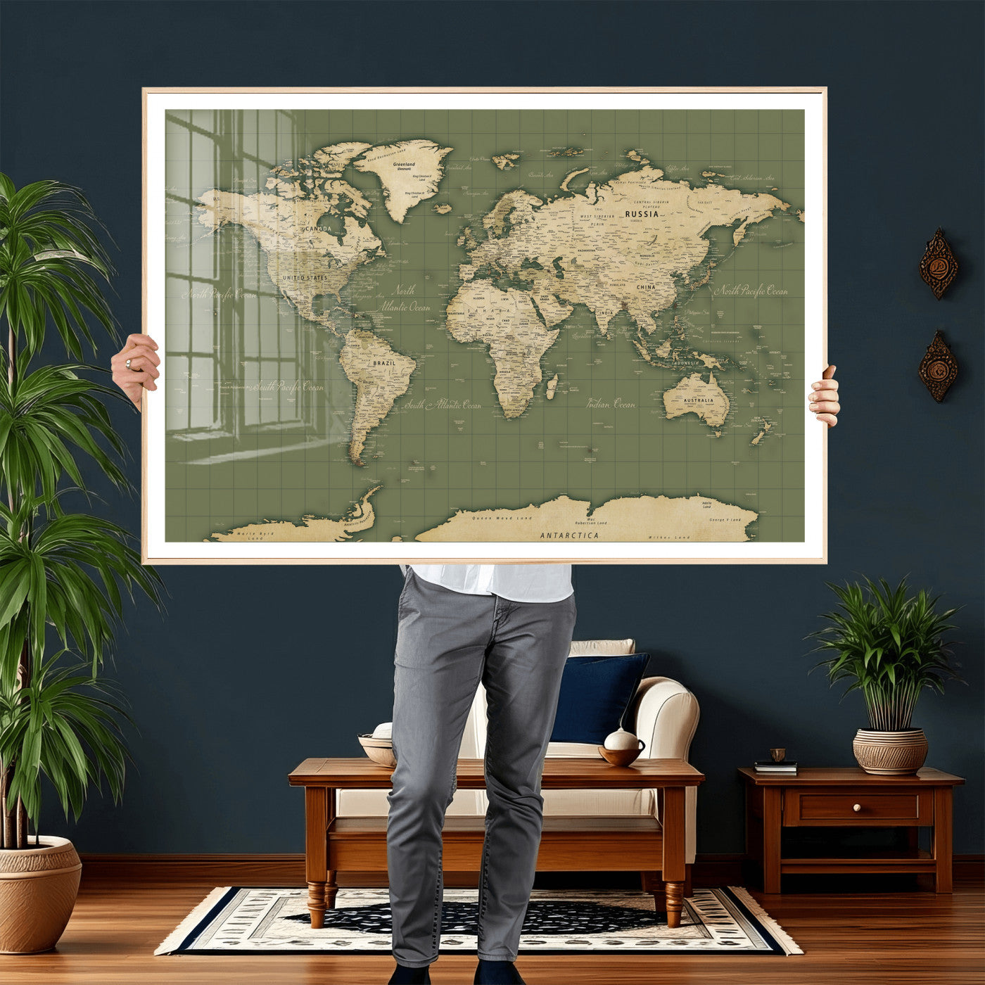 13750241-MGV-CV-36X24 - World Map Wall Art Canvas Print, Modern Decorative Framed Map Artwork Prints for Living Room, Office, Bedroom Wall Decor