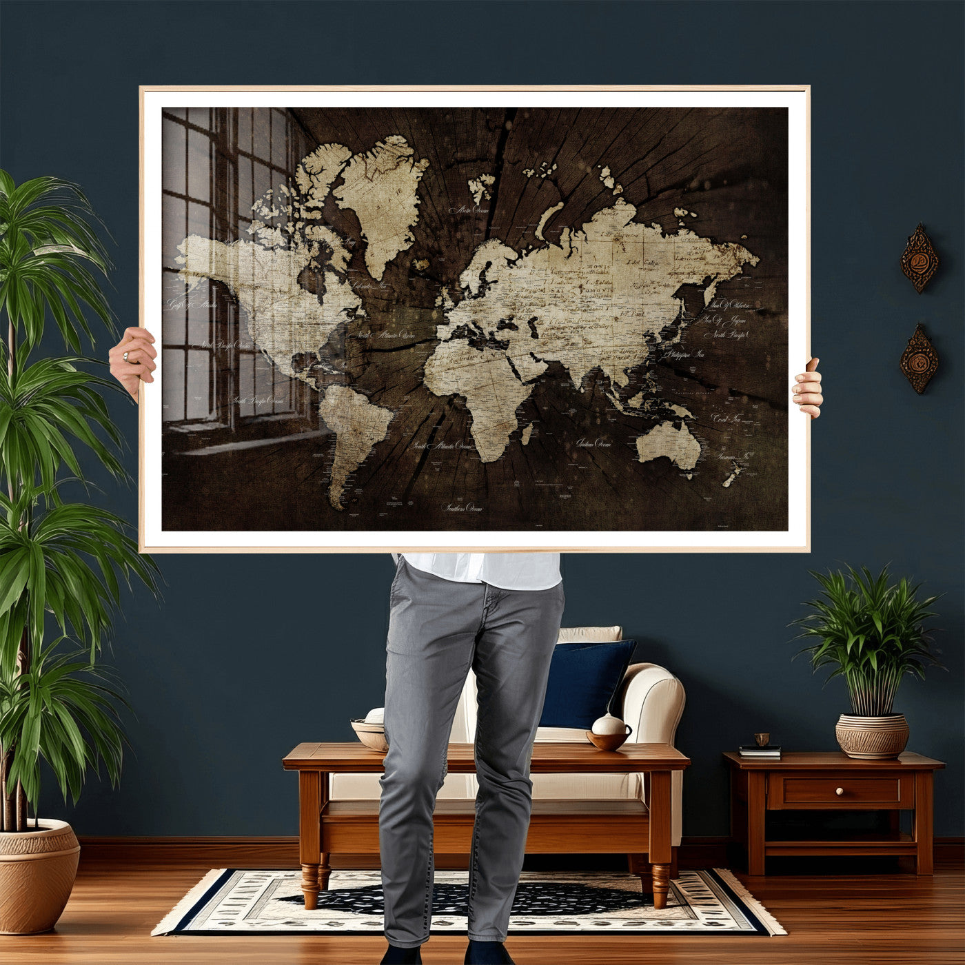 40991509-MGV-CV-36X24 - World Map Wall Art Canvas Print, Modern Decorative Framed Map Artwork Prints for Living Room, Office, Bedroom Wall Decor
