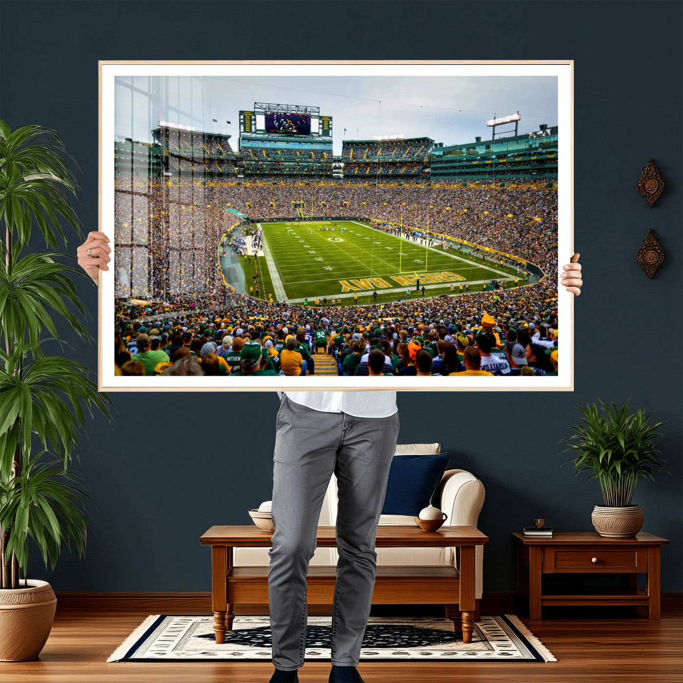 56521752-MGV-CV-36X24 - Green Bay Packers Stadium Wall Art Canvas Print, Lambeau Field Football Stadium Artwork, Framed Wall Art Ready to Hang