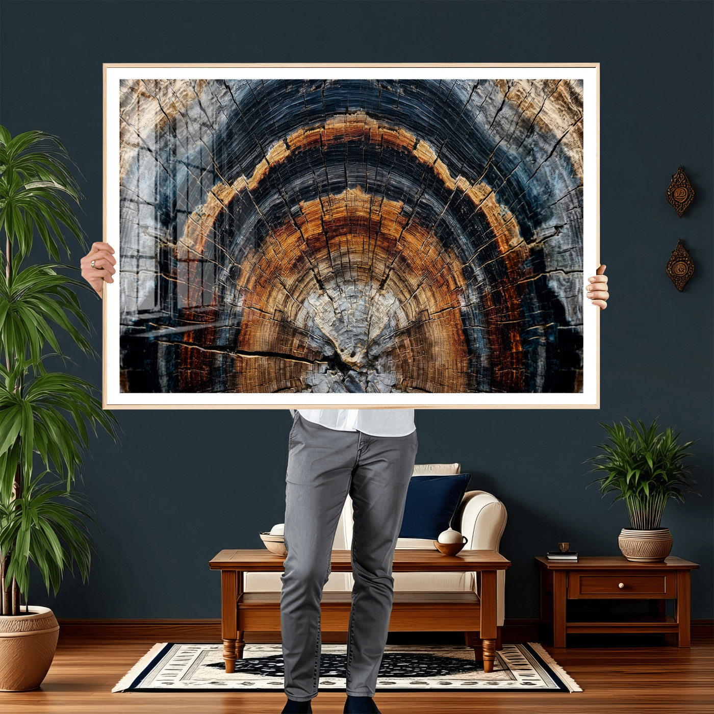 92693966A-MGV-CV-36X24 - Abstract Wood Grain Canvas Print, Tree Ring Pattern Wall Art, Framed Canvas Ready to Hang