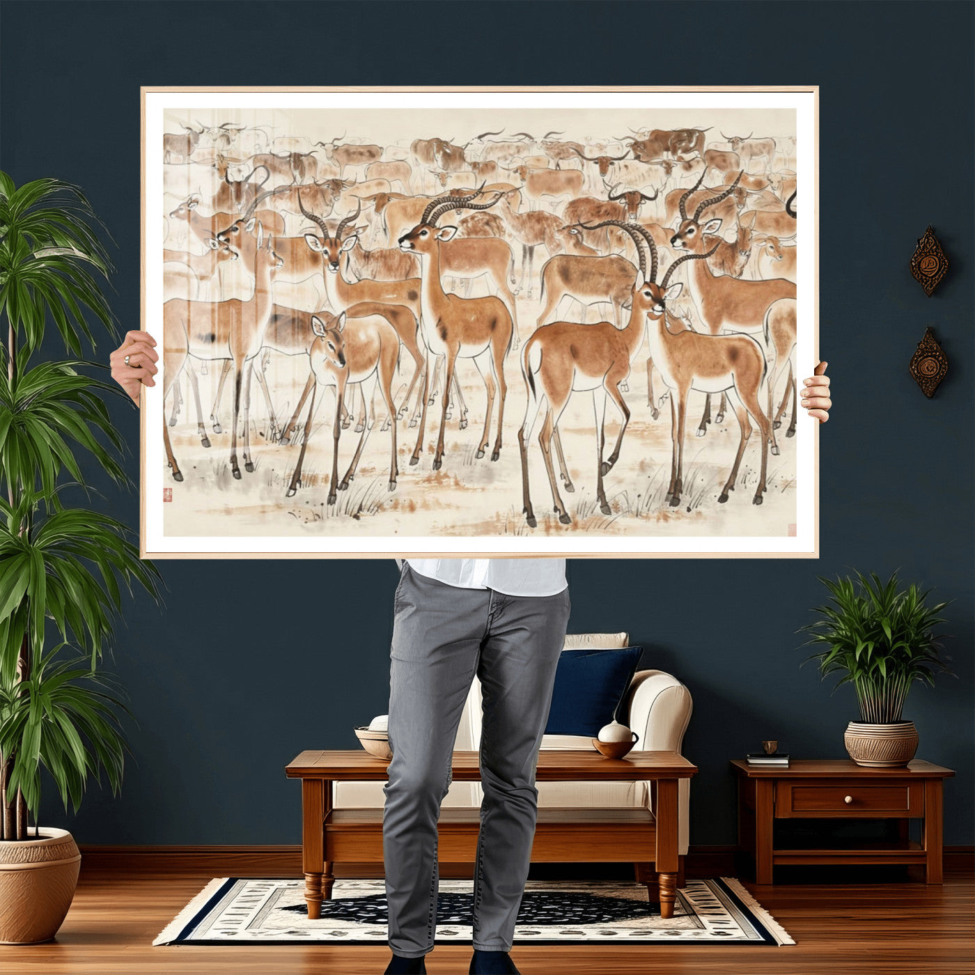 67375088-MGV-CV-36X24 - Farmhouse Animals Wall Art Canvas Print - Abstract Farm Animal Drawing Mid-Century Wall Art for Cabin Decor