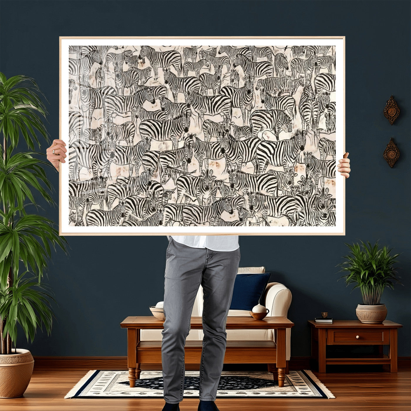 76453377-MGV-CV-36X24 - Farmhouse Animals Wall Art Canvas Print - Abstract Farm Animal Drawing Mid-Century Wall Art for Cabin Decor