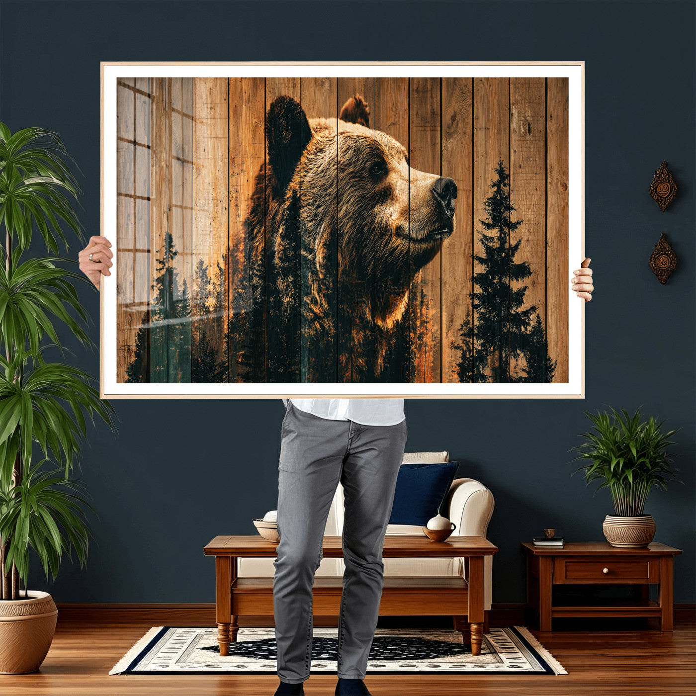 31552198-MGV-CV-36X24 - Rustic Bear Wall Art Canvas Print – Woodland Wildlife Artwork Print for Cabin, Lodge, and Farmhouse Home Decor
