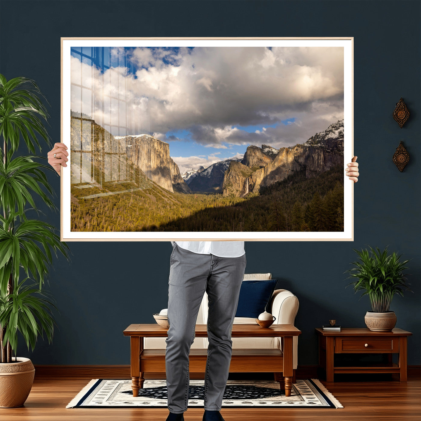 51451302-MGV-CV-36X24 - Yosemite Valley Mountain Landscape Wall Art Canvas Print, Granite Cliff Forest Valley Canvas Print, California National Park Scenic Art Printing
