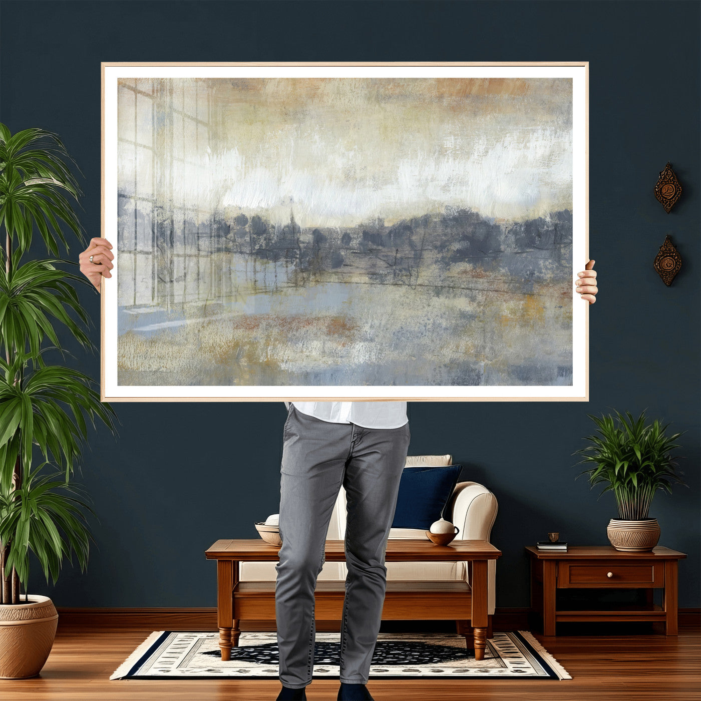 73973590-MGV-CV-36X24 - Abstract Neutral Landscape Painting Wall Art Canvas Print, Modern Minimal Texture Horizon Canvas Print, Beige Gray Contemporary Abstract Art Printing