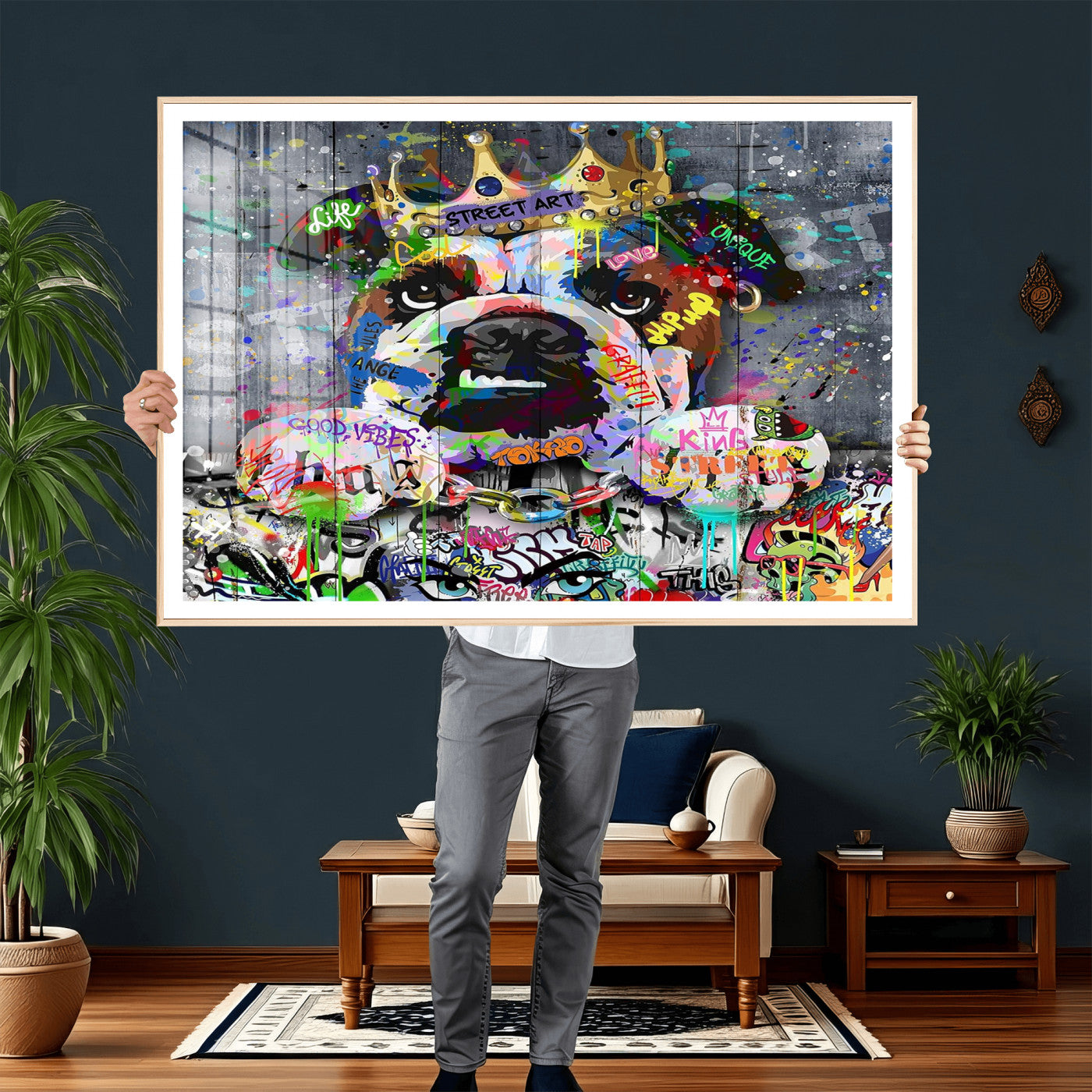 45209731-MGV-CV-36X24 - Dog Wall Decor for Teen Bedroom Decor - Graffiti Animal Canvas Wall Art for Teen Room Decor - Abstract Wall Painting Ready to Hang