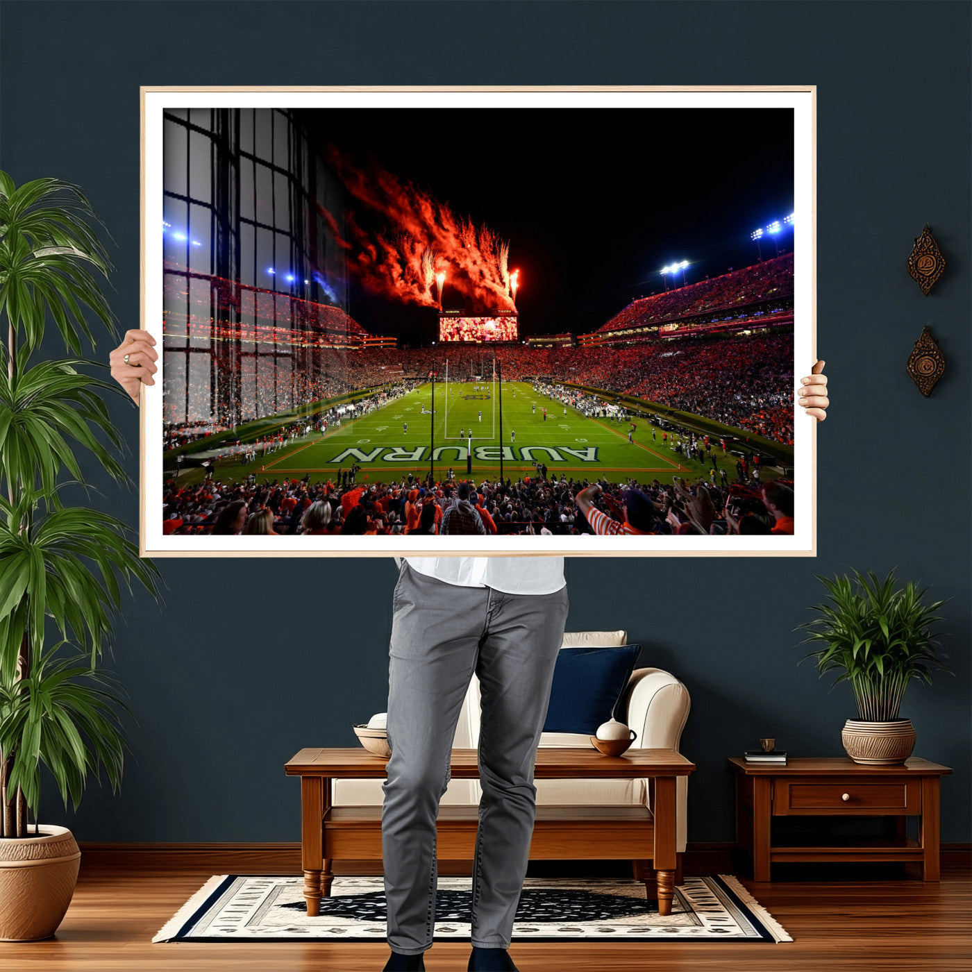 81918884-MGV-CV-36X24 - Auburn Stadium Wall Art Canvas Print, College Football Night Game Crowd, Jordan Hare Stadium Artwork