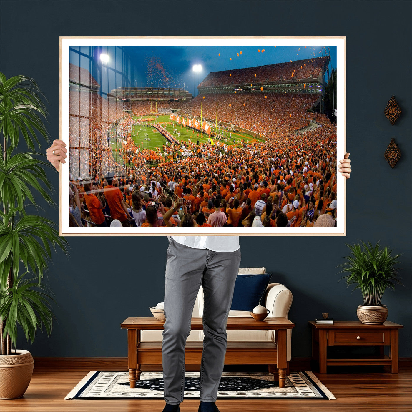 42850097-MGV-CV-36X24 - Clemson Tigers Memorial Stadium Wall Art Canvas Print, Death Valley Football Stadium Artwork, Packed Game Night Crowd Scene