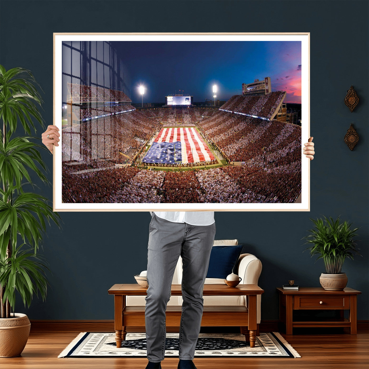 59917418-MGV-CV-36X24 - Oklahoma Memorial Stadium Wall Art Canvas Print – Oklahoma Sooners Football Artwork for Home, Office, and Sports Room Decor