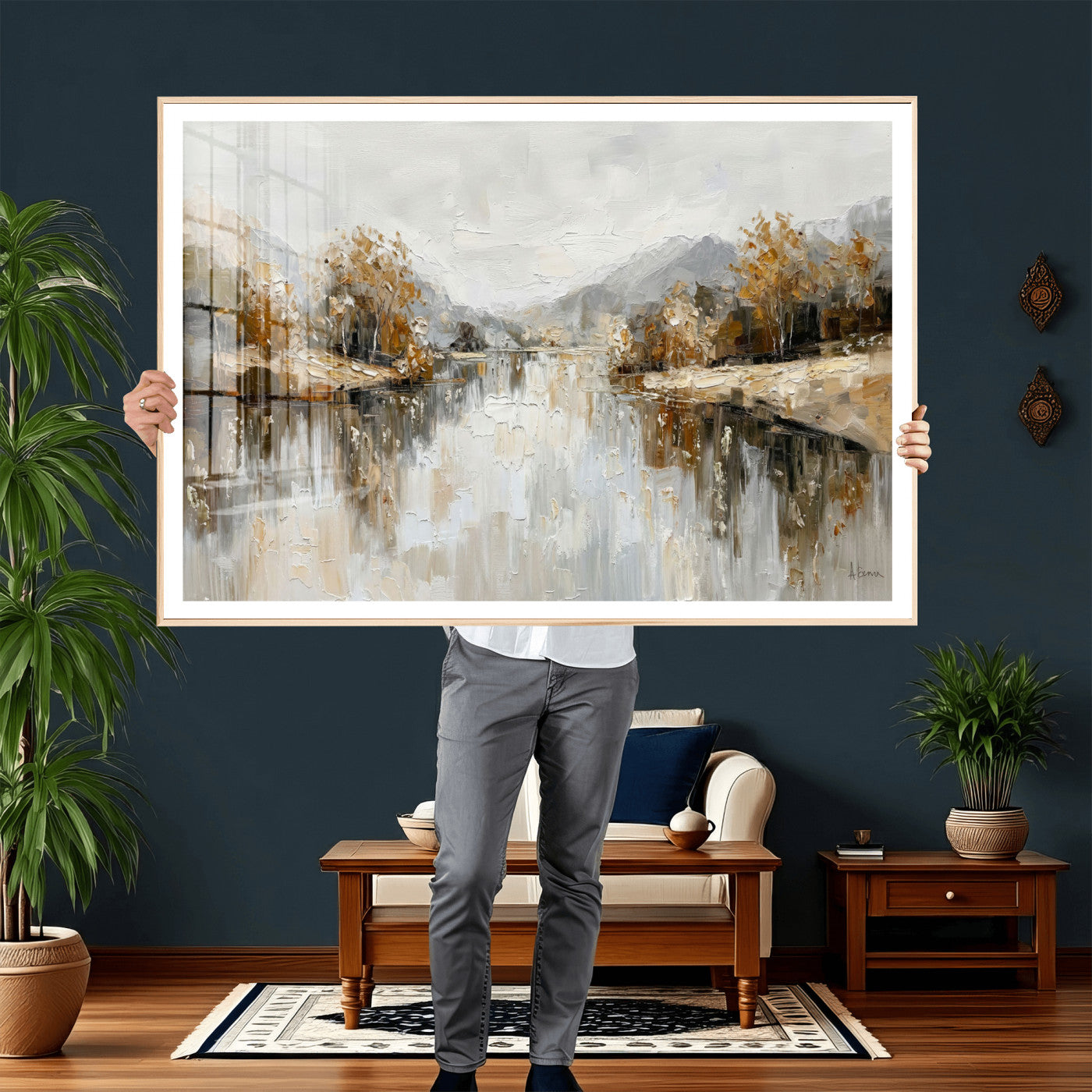 75820239-MGV-CV-36X24 - Abstract Landscape Wall Art Canvas Print, Modern Lake Printing Wall Decor for Contemporary Interiors