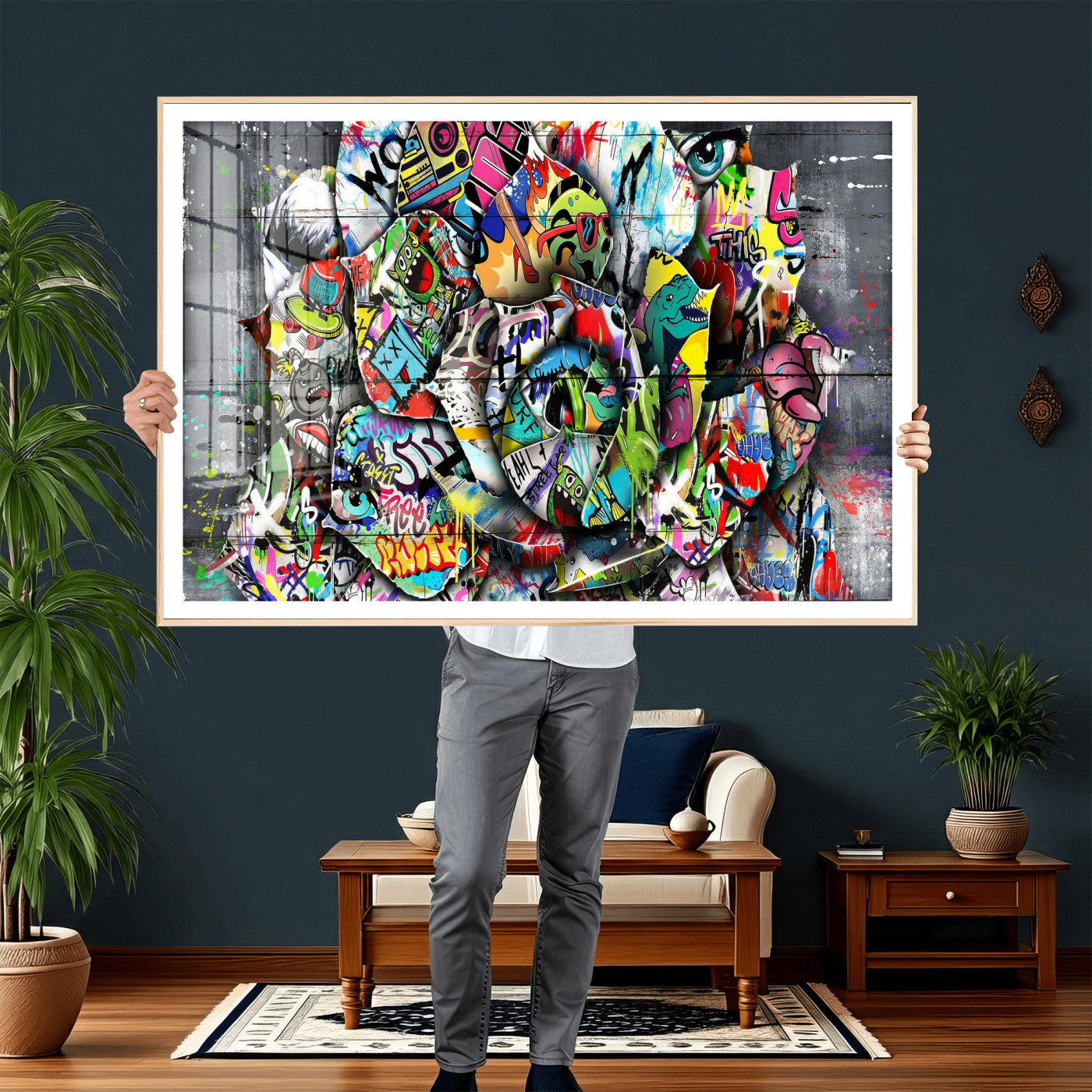 77553344-MGV-CV-36X24 - Abstract Graffiti Collage Street Art Wall Art Canvas Print, Colorful Urban Pop Art Canvas Print, Modern Graffiti Patchwork Contemporary Art Printing
