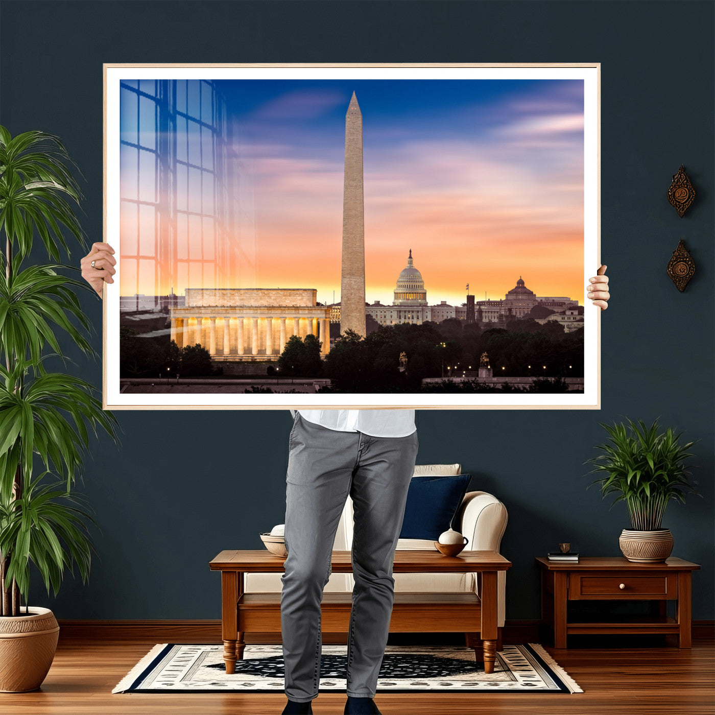 72704063-MGV-CV-36X24 - Washington DC Skyline Wall Art Canvas Print – Lincoln Memorial, Washington Monument & Capitol Artwork Print