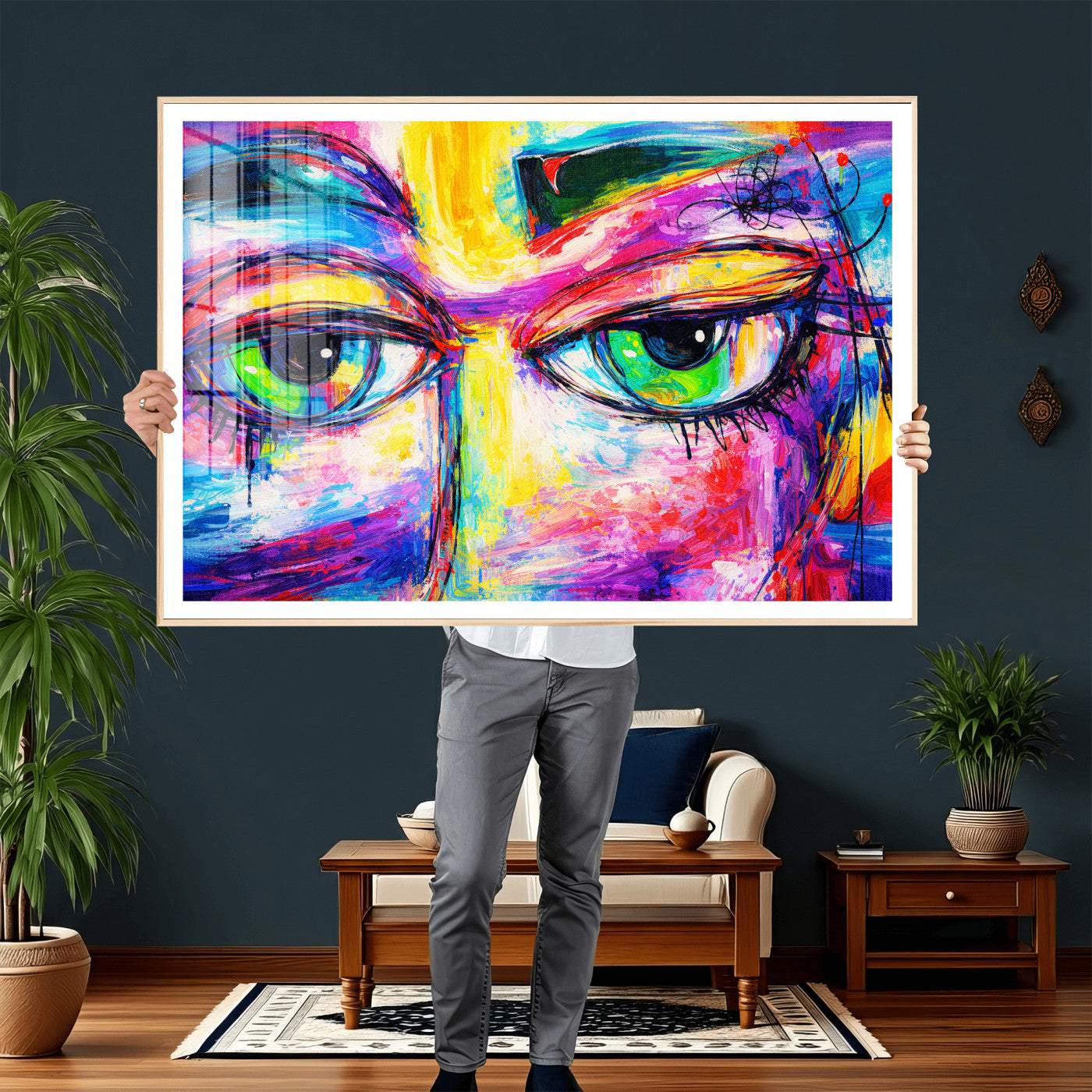 99390655-MGV-CV-36X24 - Colorful Abstract Face Wall Art Canvas Print – Modern Pop Art Portrait Artwork for Contemporary Living Room Decor