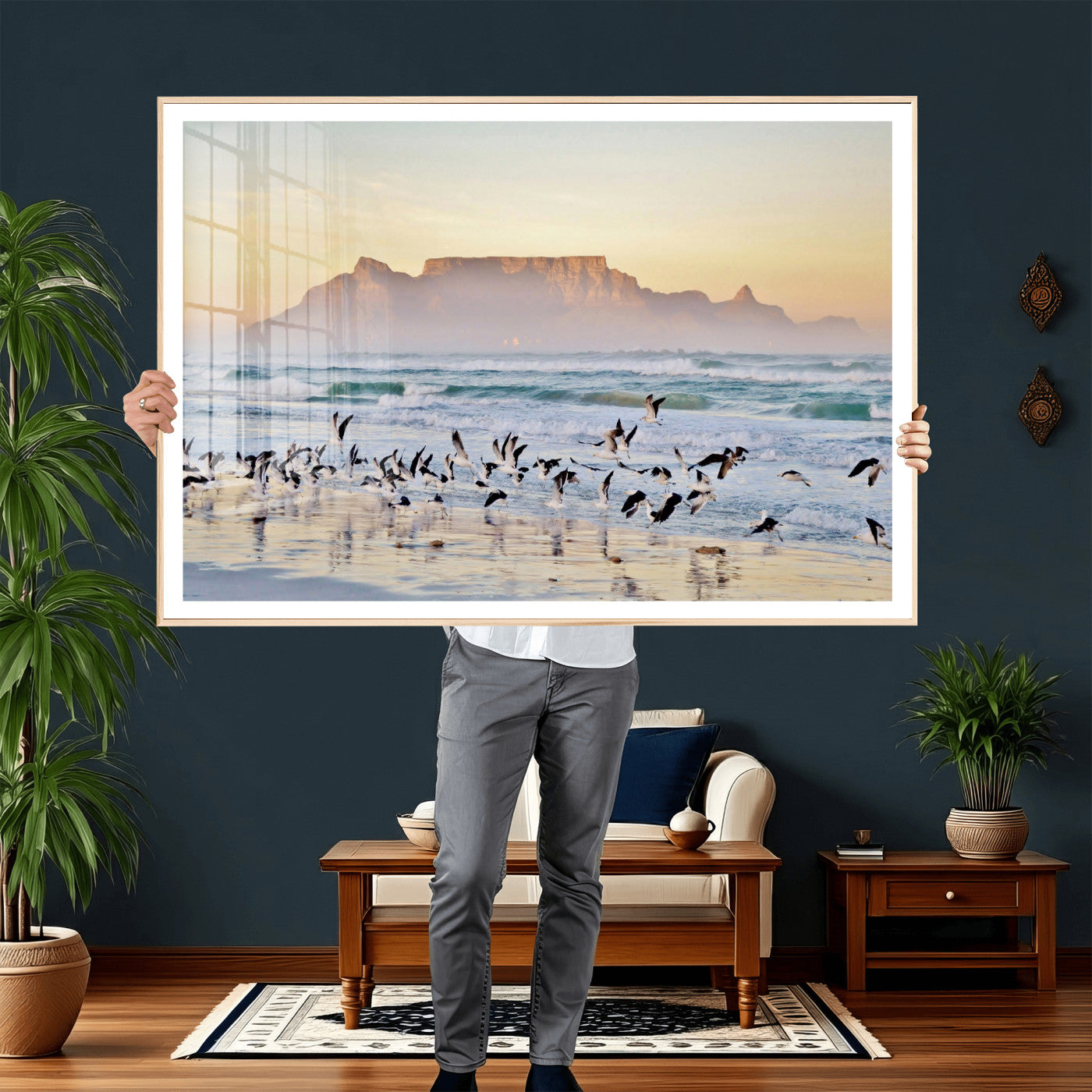78989362-MGV-CV-36X24 - Seagulls Over Ocean Wall Art Canvas Print – Coastal Beach Landscape Artwork for Living Room Decor