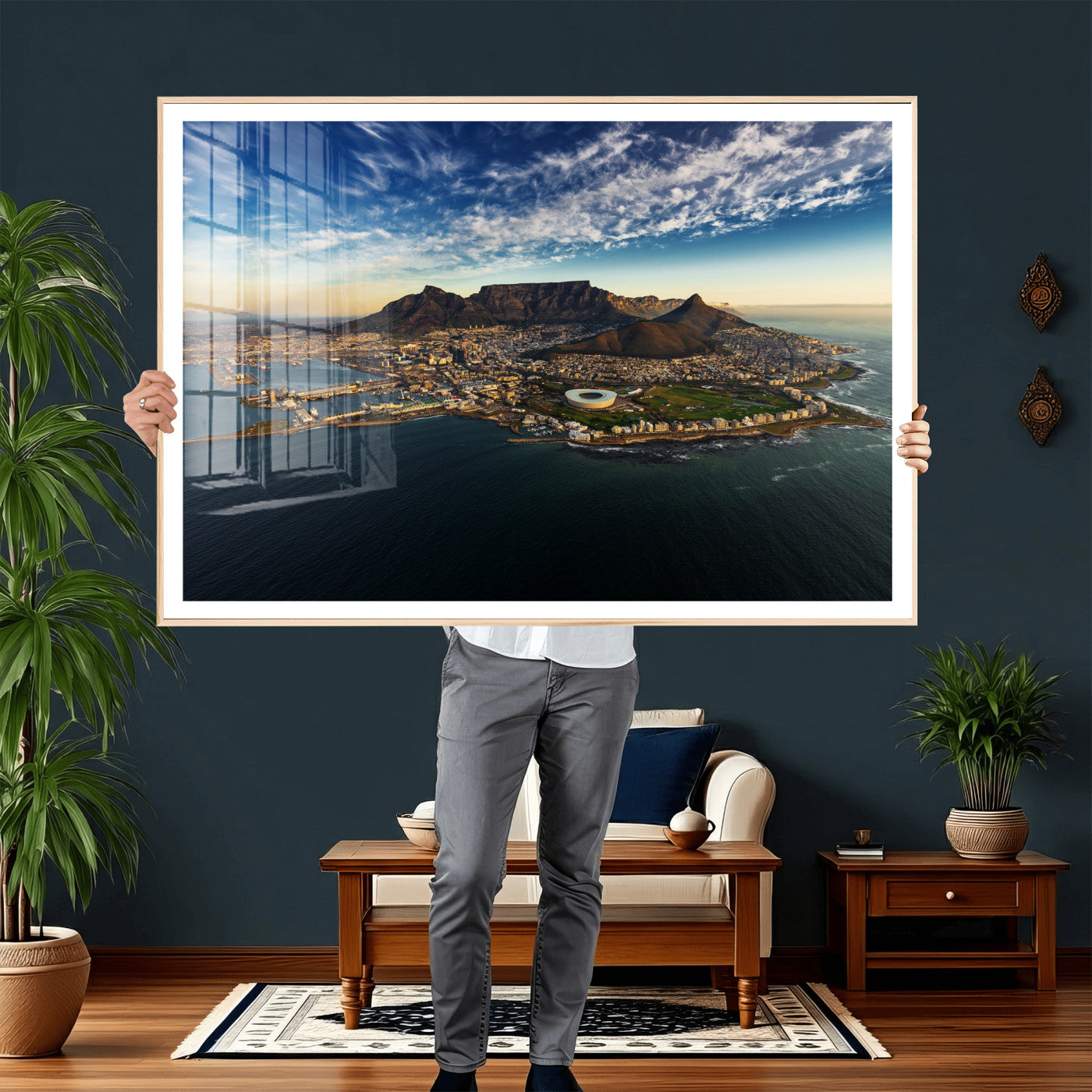 14654591-MGV-CV-36X24 - Cape Town Skyline Wall Art Canvas Print – Table Mountain Coastal Cityscape Artwork for Modern Office Decor