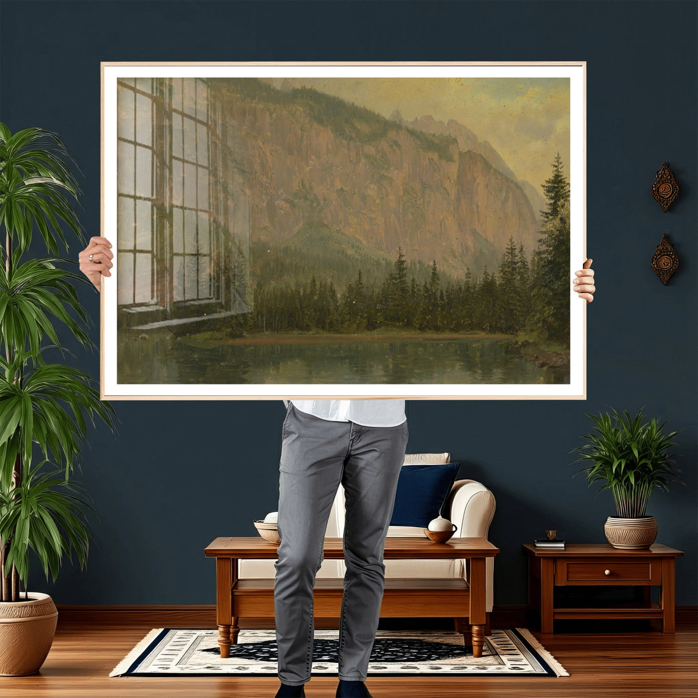 76844524-MGV-CV-36X24 - Frederic Edwin Church Hintersee Canvas Print, Hudson River School Mountain Lake Painting 1868, American Romantic Landscape, Vintage Nature Wall Art