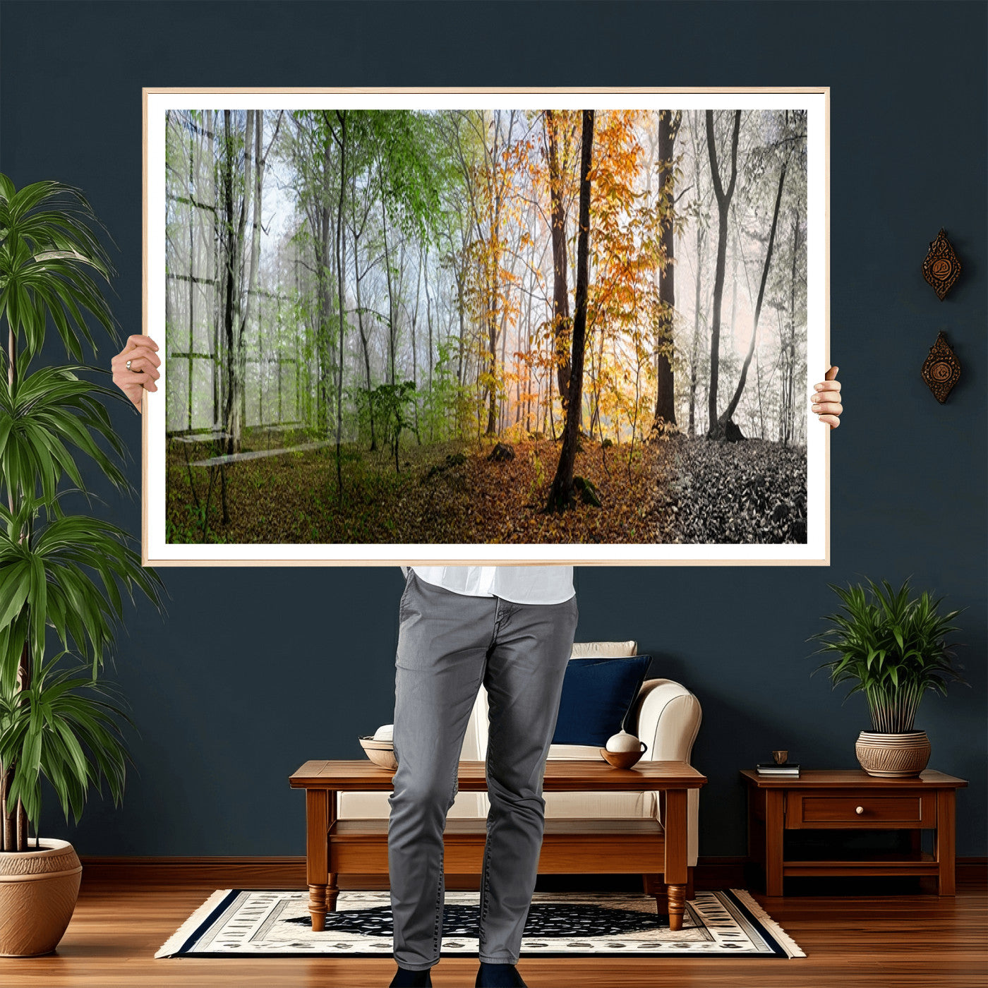 95317-MGV-CV-36X24 - Four Seasons Wall Art Forest Canvas Print – Triptych Seasonal Nature Print – Landscape Decor for Living Room