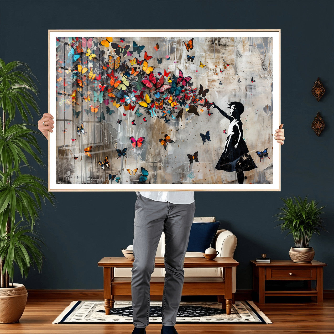 40269-MGV-CV-36X24 - Banksy Wall Art - Banksy Girl and Butterfly Explosion Wall Art Canvas Print | Girl with Butterflies