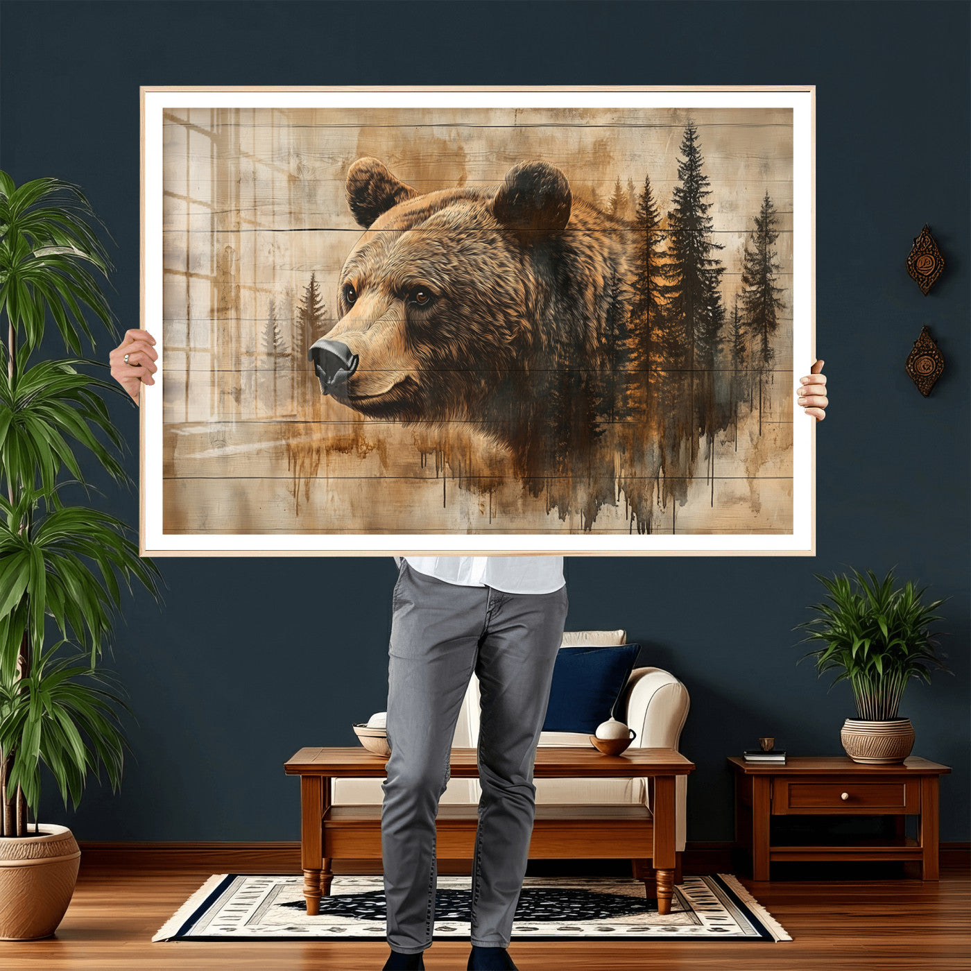 48378-MGV-CV-36X24 - Rustic Grizzly Bear Wall Art, Abstract Grizzly 399 Bear Wall Art Canvas Print - Woodland Wildlife