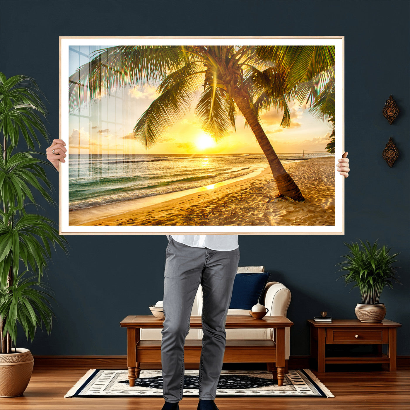 33628-MGV-CV-36X24 - Beach Sunset Canvas Wall Art Print - Tropical Beach Canvas Wall Art Print – Vibrant Palm Trees and