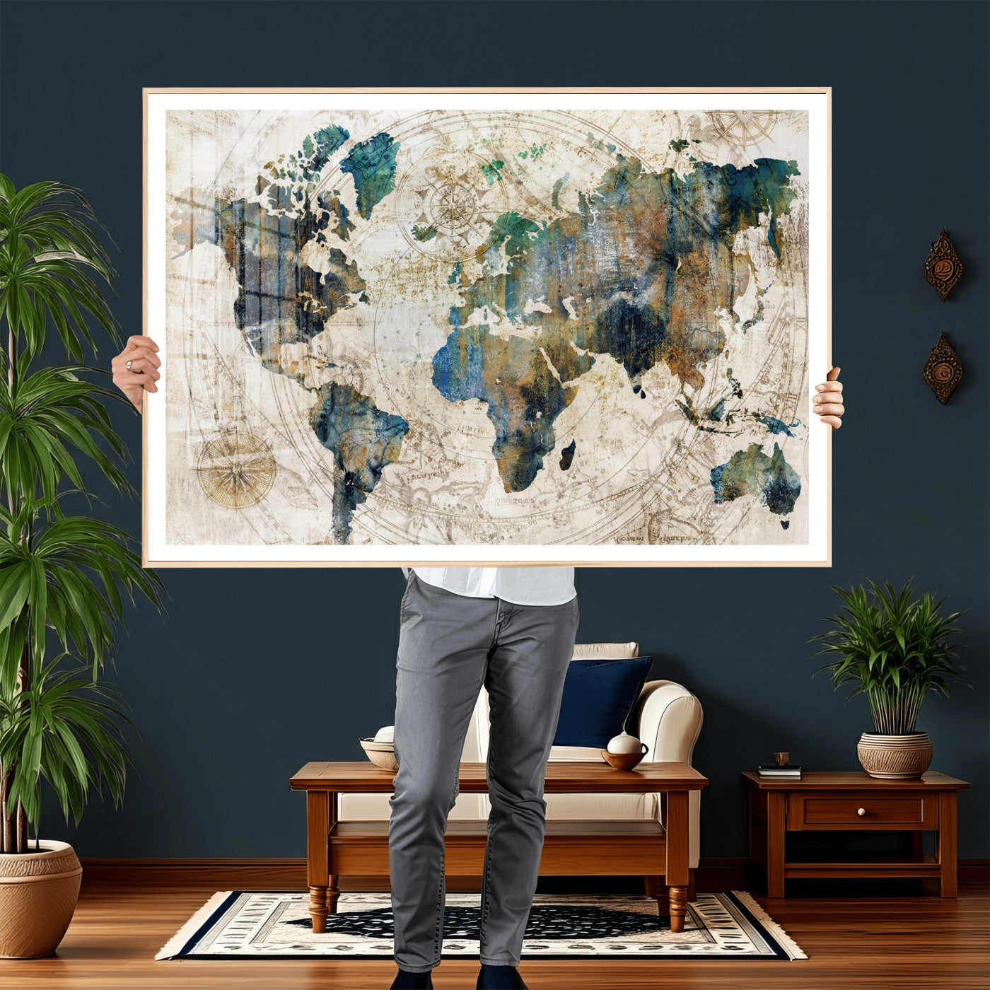 36972-MGV-CV-36X24 - Grunge Abstract World Map Art Print Canvas Print for Office Decor