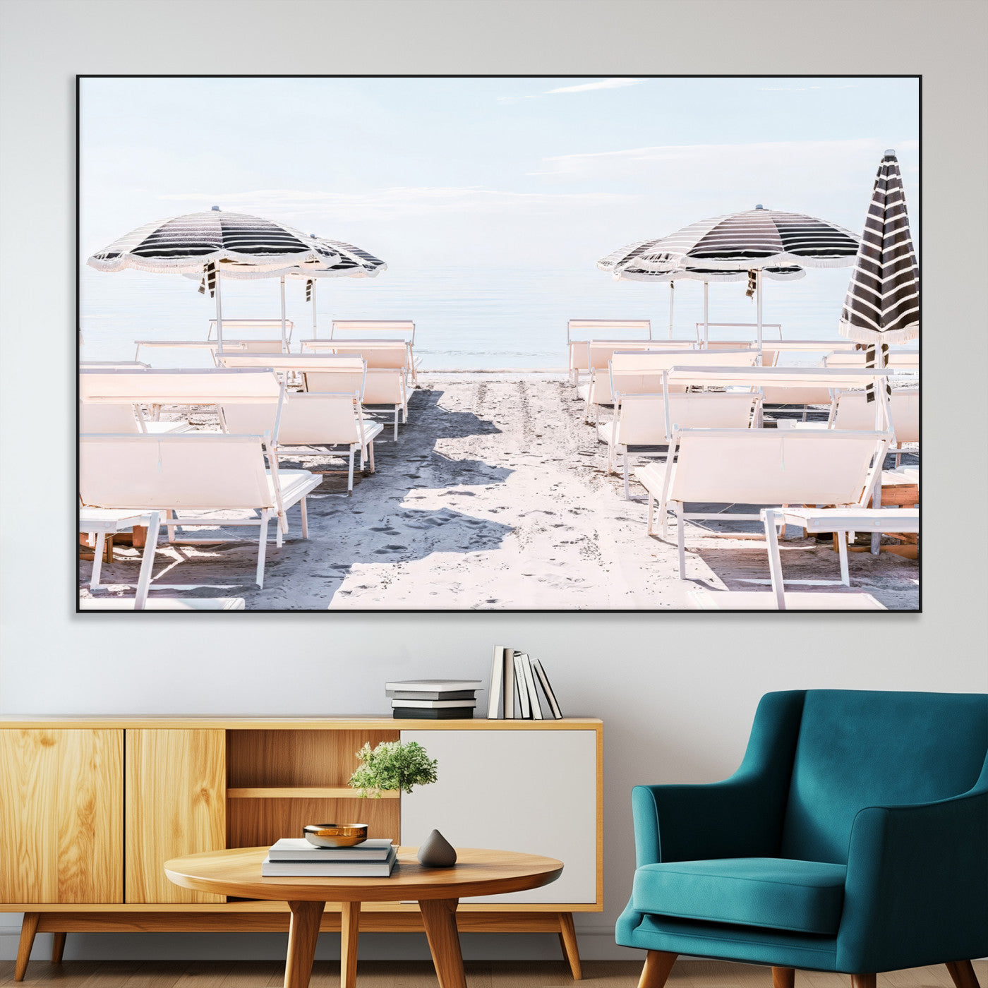 -Minimalist Beach Wall Art Canvas Print – Framed Pastel Sand Art Picture Beach Aesthetic Artwork for Home, Office