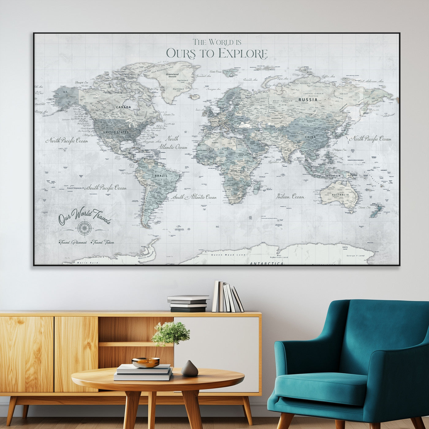 Rehber01-MGV-CV-36X24-Personalized Push Pin World Map Canvas Print – Custom Framed Travel Tracker Wall Art Large Map Artwork for Home, Office