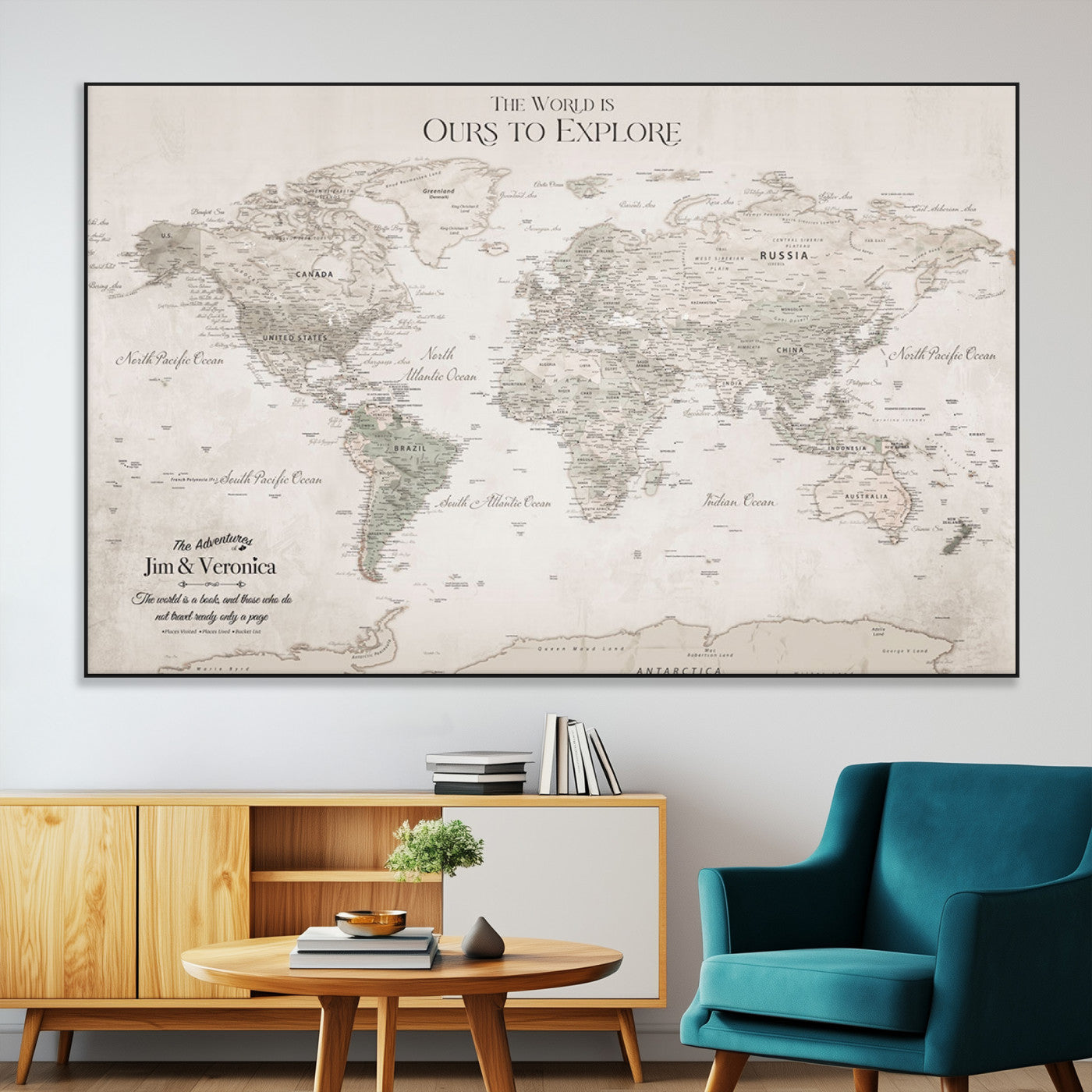 -Personalized Push Pin World Map Wall Art Canvas Print – Custom Framed Travel Tracker Gift for Couples or Family for home, office