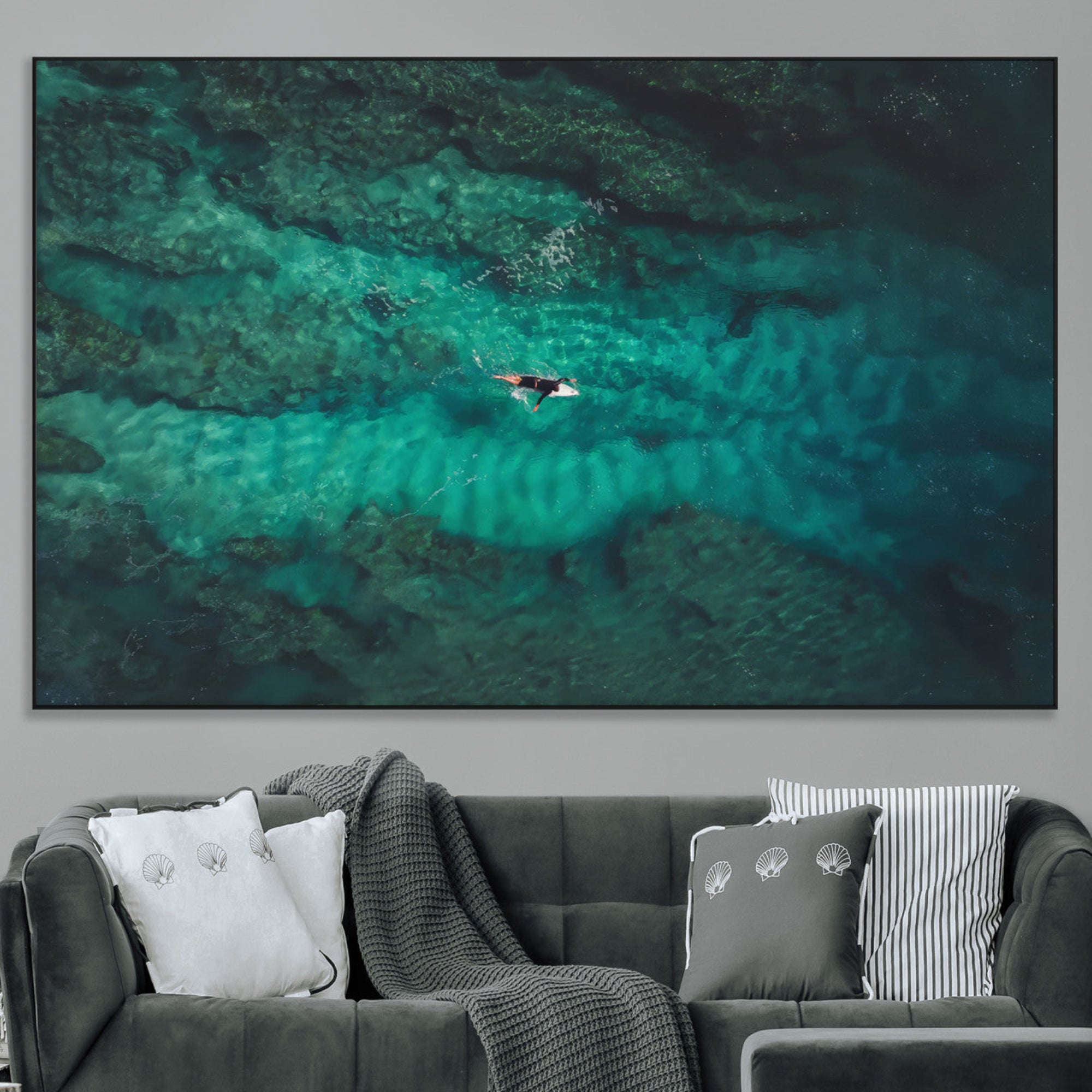 93287752-MGV-CV-36X24-Ocean Surf Wall Art Canvas Print – Framed Vibrant Blue Waters Seascape Artwork for Home, Office, Living Room
