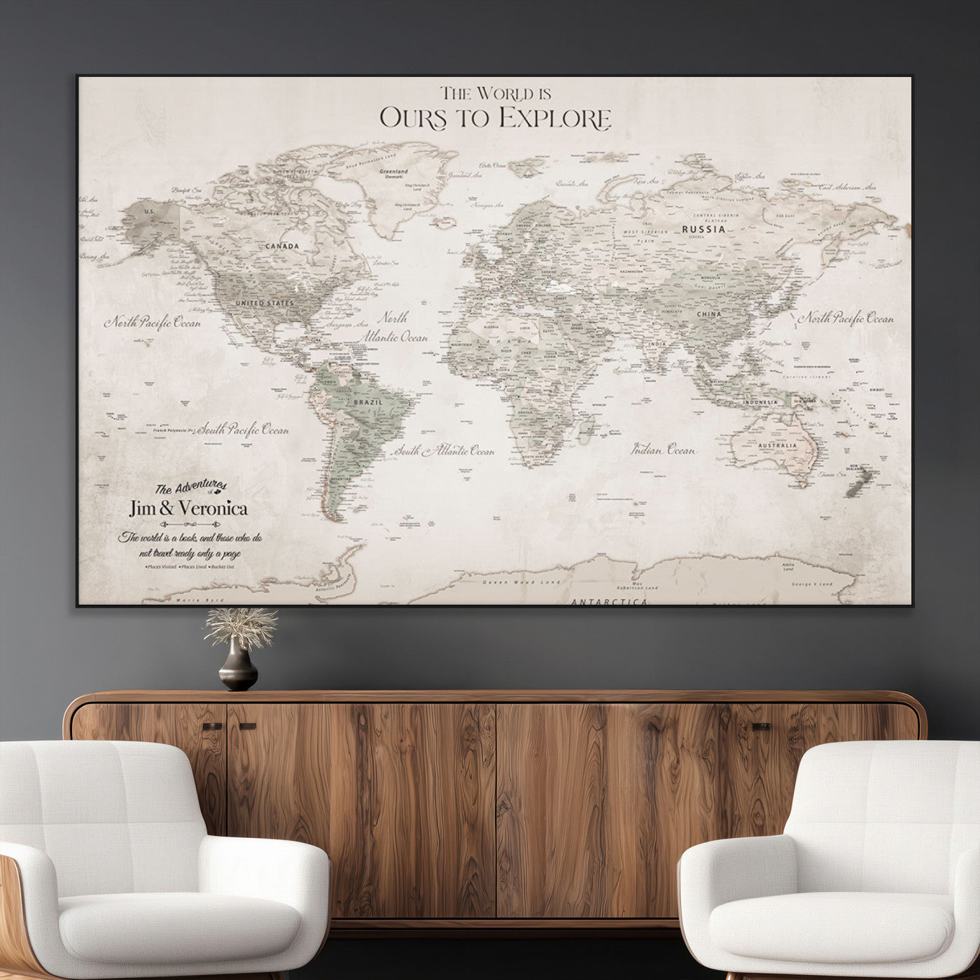 -Personalized Push Pin World Map Wall Art Canvas Print – Custom Framed Travel Tracker Gift for Couples or Family for home, office