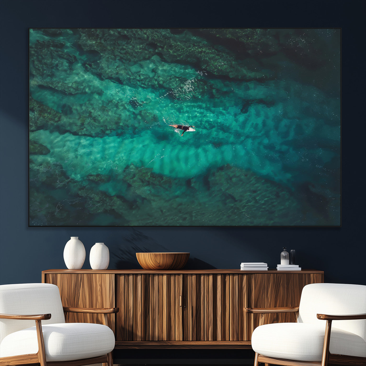-Ocean Surf Wall Art Canvas Print – Framed Vibrant Blue Waters Seascape Artwork for Home, Office, Living Room