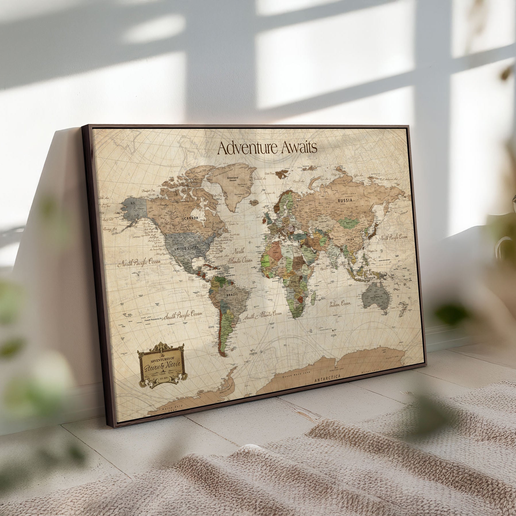 82844776-MGV-FC-30X20-Personalized Push Pin World Map Canvas Print Custom Adventure Tracker Framed Travel Wall Art Gift for Couples Family Home Office