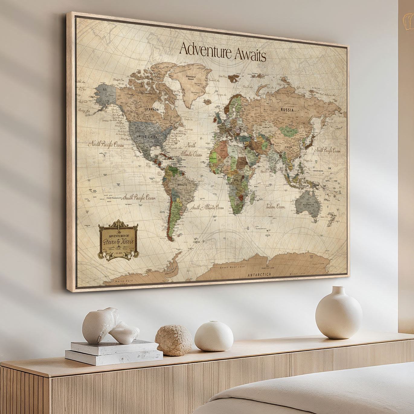 82844776-MGV-FC-30X20-Personalized Push Pin World Map Canvas Print Custom Adventure Tracker Framed Travel Wall Art Gift for Couples Family Home Office