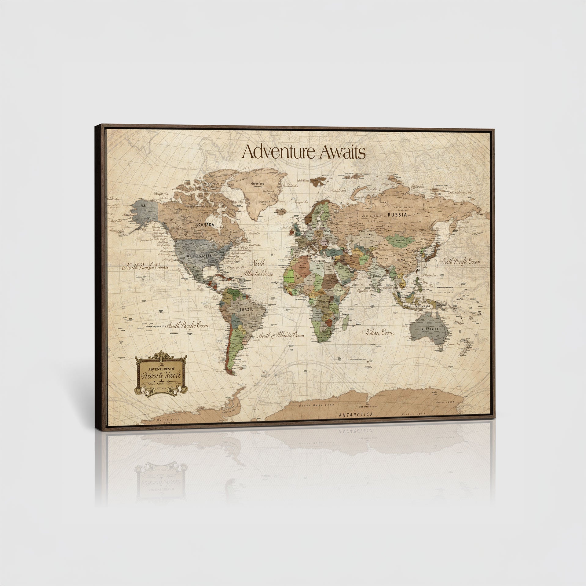 -Personalized Push Pin World Map Canvas Print Custom Adventure Tracker Framed Travel Wall Art Gift for Couples Family Home Office