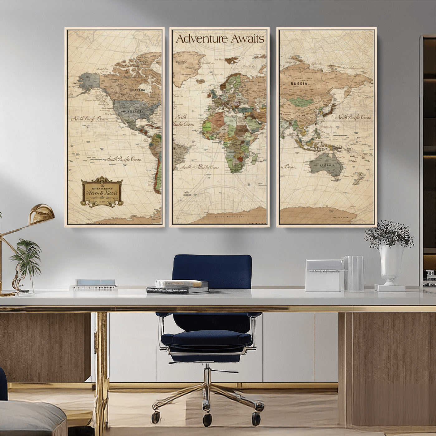 82844776-MGV-FC-48X32-3P-Personalized Push Pin World Map Canvas Print Custom Adventure Tracker Framed Travel Wall Art Gift for Couples Family Home Office