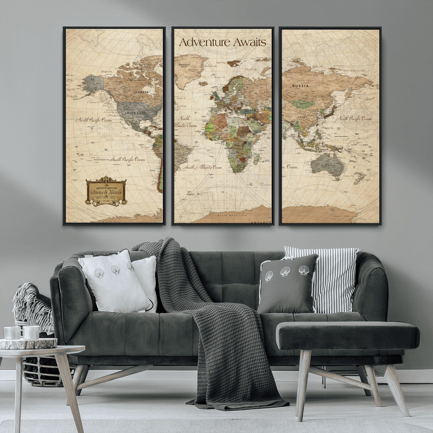 82844776-MGV-FC-48X32-3P-Personalized Push Pin World Map Canvas Print Custom Adventure Tracker Framed Travel Wall Art Gift for Couples Family Home Office