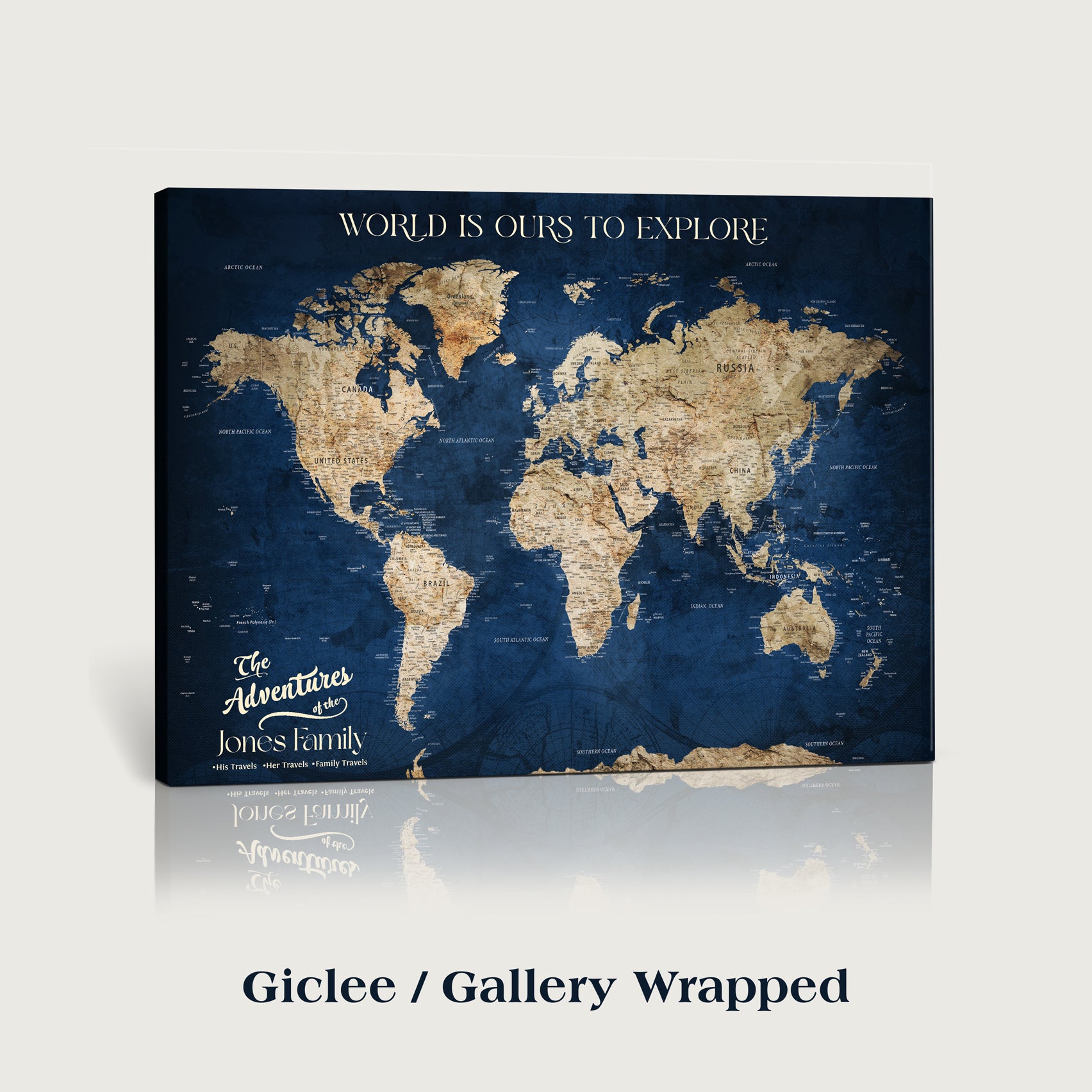 56122A-MGV-CV-36X24 - Customizable Push Pin World Map Canvas Print Foam Cork Pin Include, Custom Travel Tracker Map Framed Wall Art Gift for Couples Family for Home, Office Decor