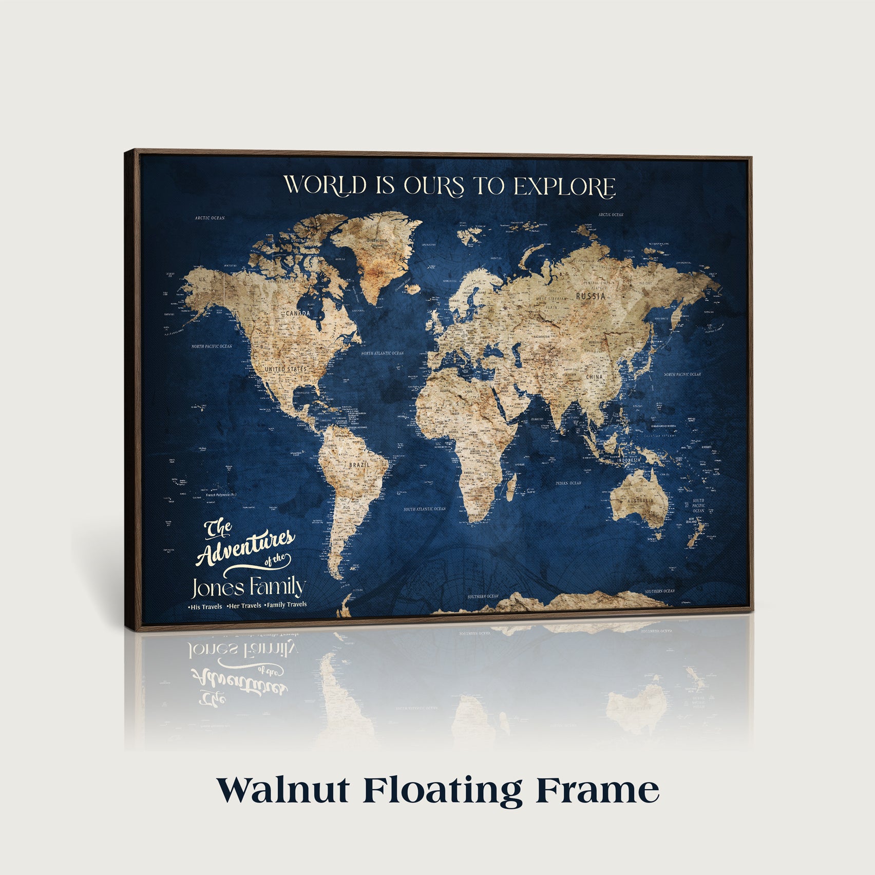 56122A-MGV-FC-36X24 - Customizable Push Pin World Map Canvas Print Foam Cork Pin Include, Custom Travel Tracker Map Framed Wall Art Gift for Couples Family for Home, Office Decor