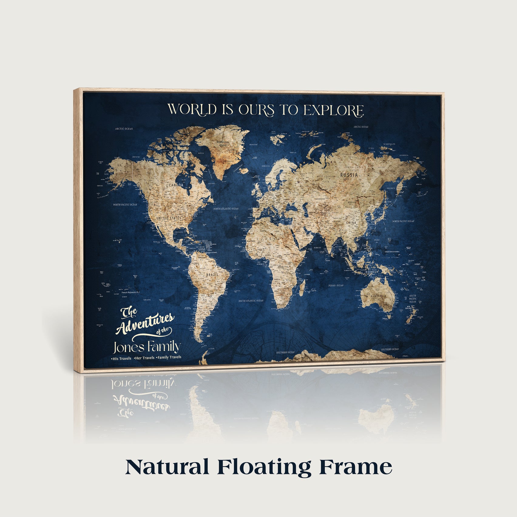 56122A-MGV-FC-36X24 - Personalized Push Pin World Map Canvas Print – Custom Couple Travel Tracker Wall Art, Framed Anniversary Gift for Home Decor