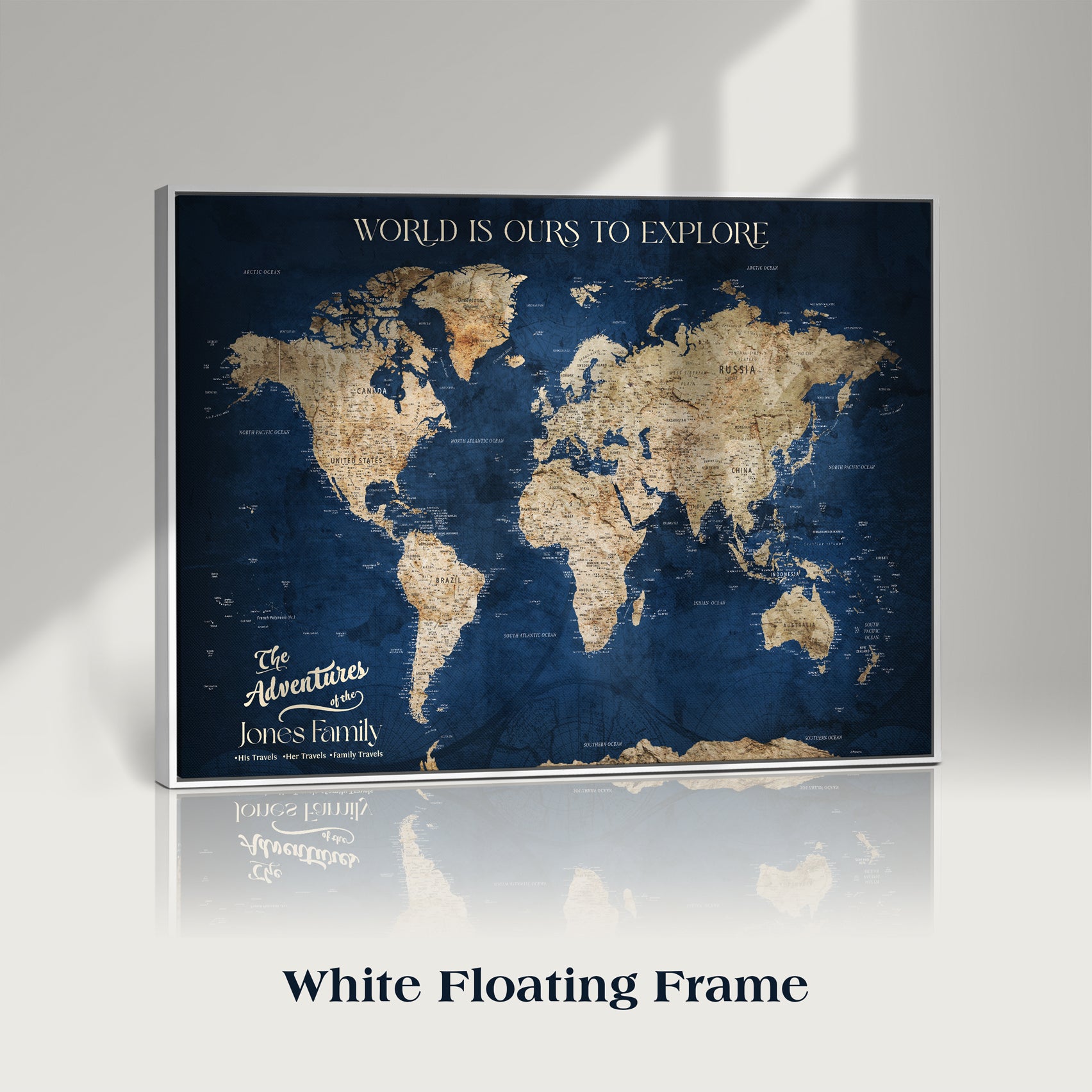 56122A-MGV-CV-36X24 - Personalized Push Pin World Map Canvas Print – Custom Couple Travel Tracker Wall Art, Framed Anniversary Gift for Home Decor