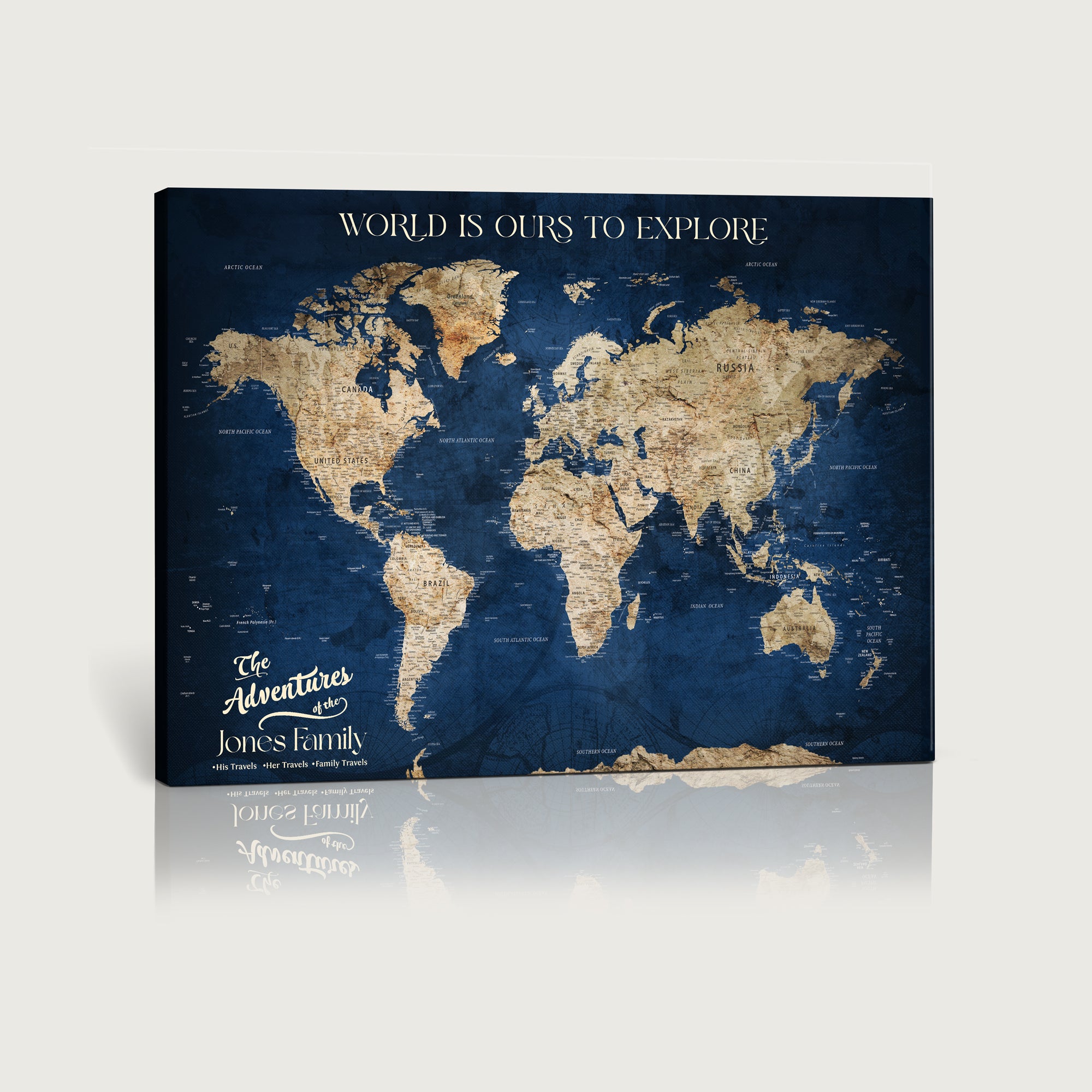 56122A-MGV-CV-36X24 - Personalized Push Pin World Map Canvas Print – Custom Couple Travel Tracker Wall Art, Framed Anniversary Gift for Home Decor